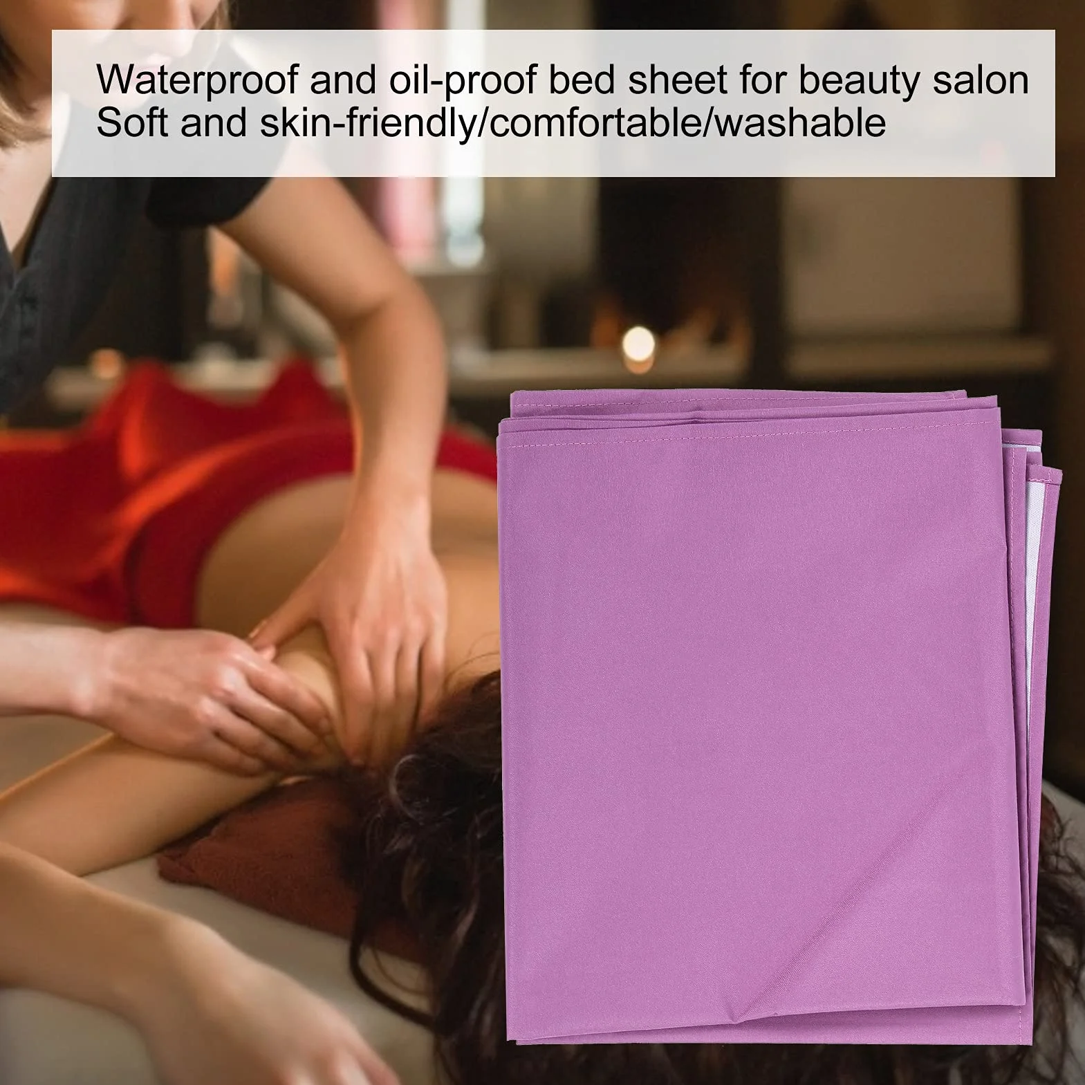 Copri Lettino Massaggio 200x115 Cm Impermeabile Resistente All'olio con Foro Viso Viola
