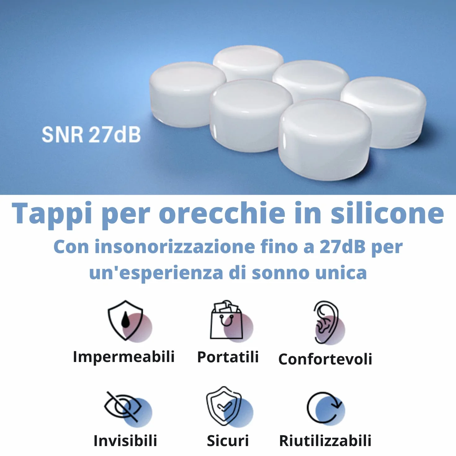 [6 Paia] Tappi Orecchie Per Dormire Universali Massima Qualità, Igiene, Riduzione Rumore Forti, Bloccano Russare, Isolanti, Insonorizzanti, Bambini, Antirumore, Adattabili DPI Professionali