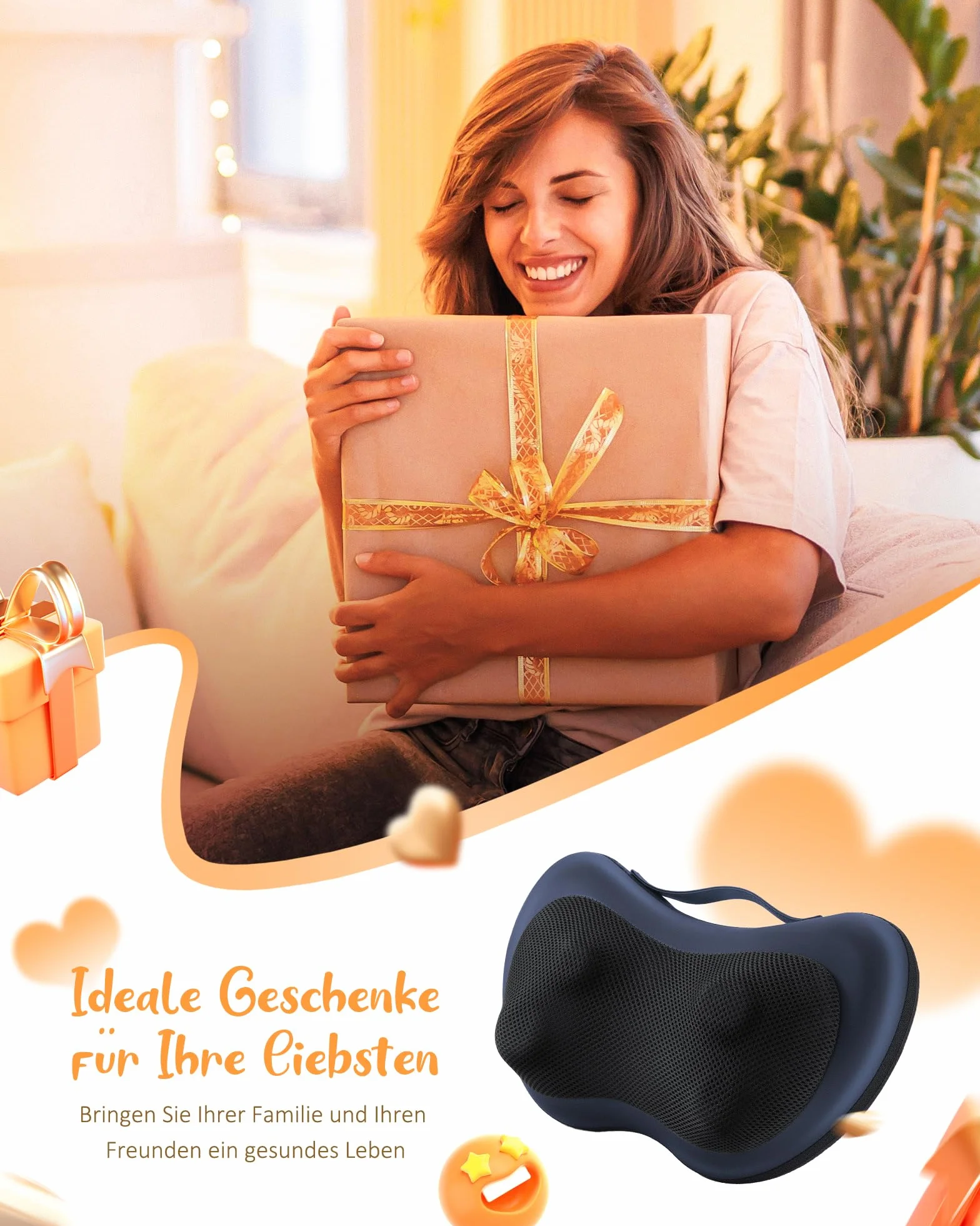 KNQZE Massaggiatore per collo con funzione di calore, massaggiatore Shiatsu con testine massaggianti rotanti 3D, cuscino massaggiante per collo, spalle e schiena, massaggiatore per la schiena, per