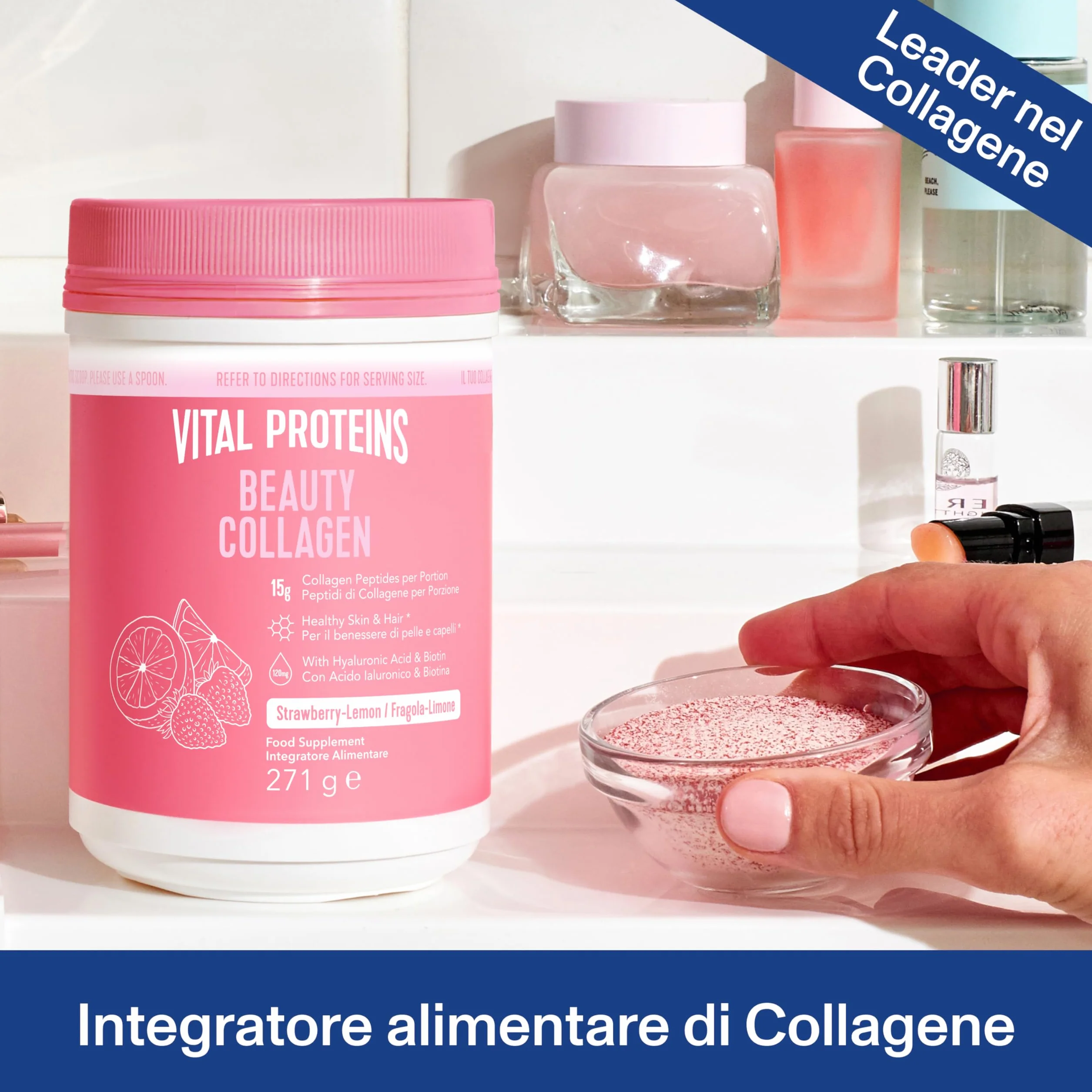 Vital Proteins Beauty Collagen integratore collagene idrolizzato polvere fragola limone 15g peptidi per porzione 271g