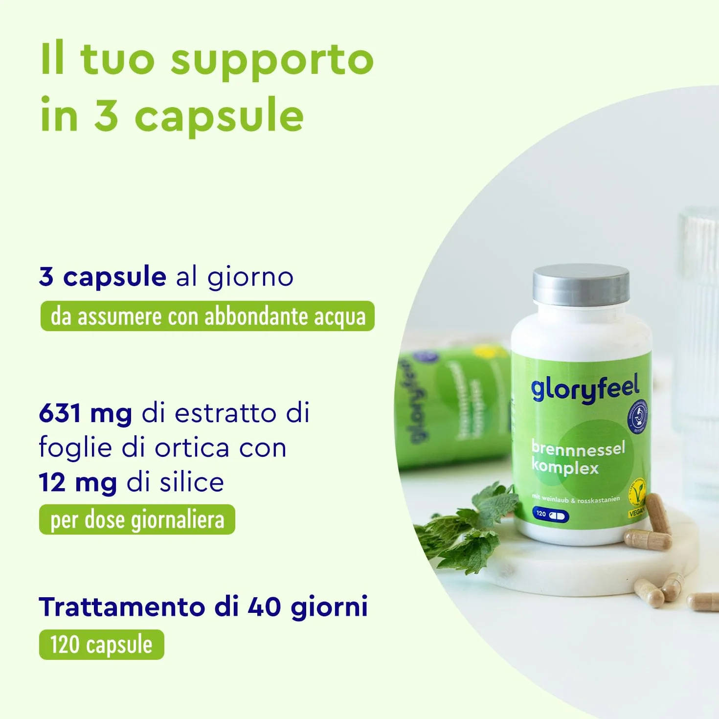 Ortica Capsule Alto Dosaggio 10:1 – Estratto di Foglie di Ortica con Ippocastano, Vite Rossa e Vitamina C – 120 Capsule Vegan – Rame e Manganese