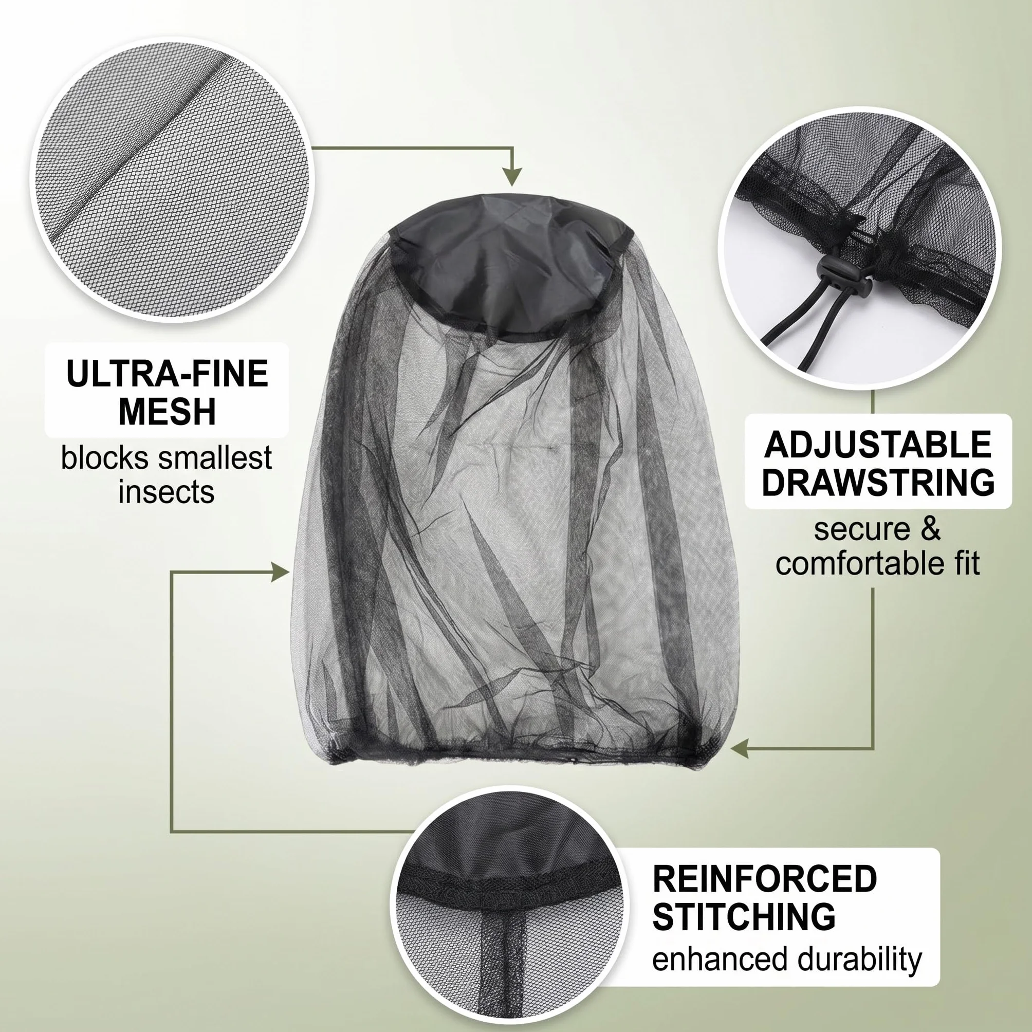 Cappello Apicoltore con Rete Zanzariera, Maschera Anti Insetti per Pesca Escursionismo Campeggio, Protezione Viso in Nylon Traspirante Nero