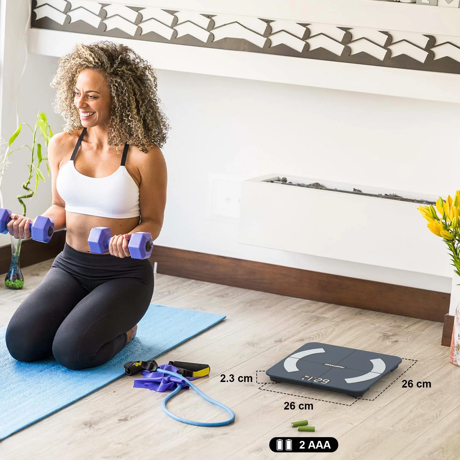 Healthkeep Bilancia Persona di Alta Precisione Impedenzimetro Bluetooth con App 13 Metriche Salute Max 180kg/400lb - Blu