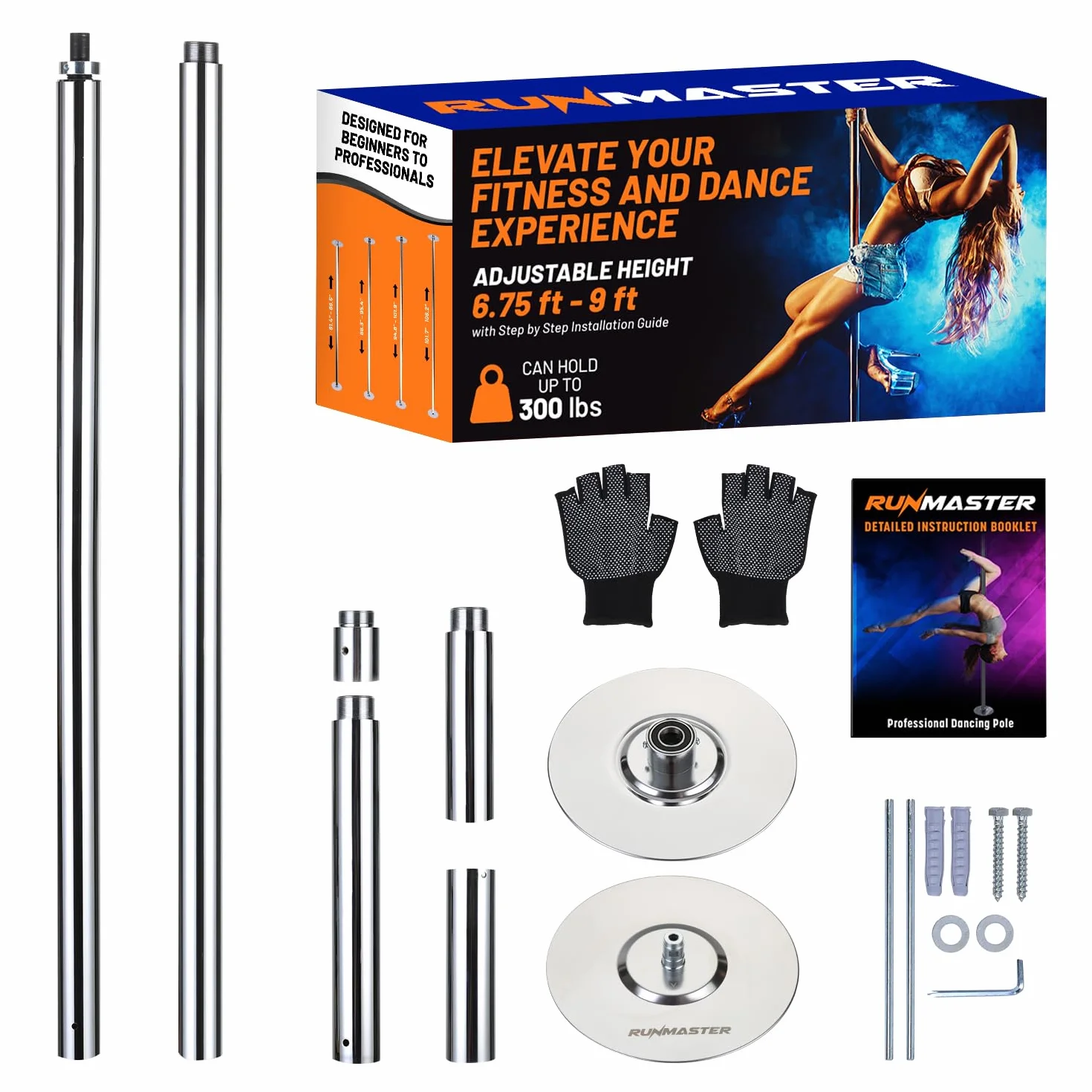 Runmaster Kit Pole Dance 45 mm Acciaio Robusto Portatile Rimovibile