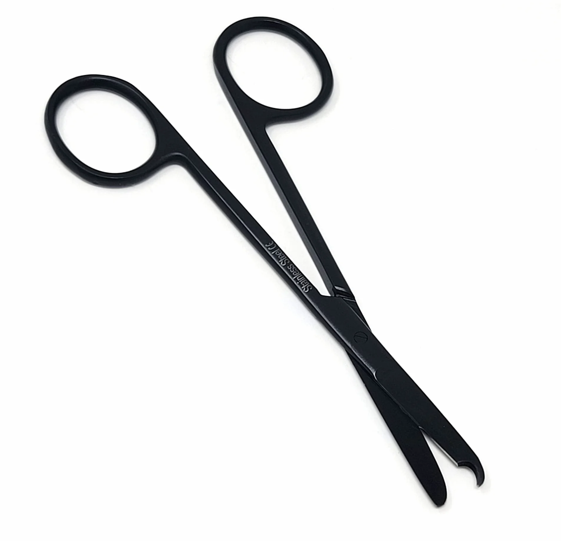 Forbici da sutura da 11,4 cm con gancio delicato a mezzaluna, perfette per la rimozione delle suture, primo soccorso, allenamento EMS e altro strumento di alta qualità, in acciaio inox (nero)