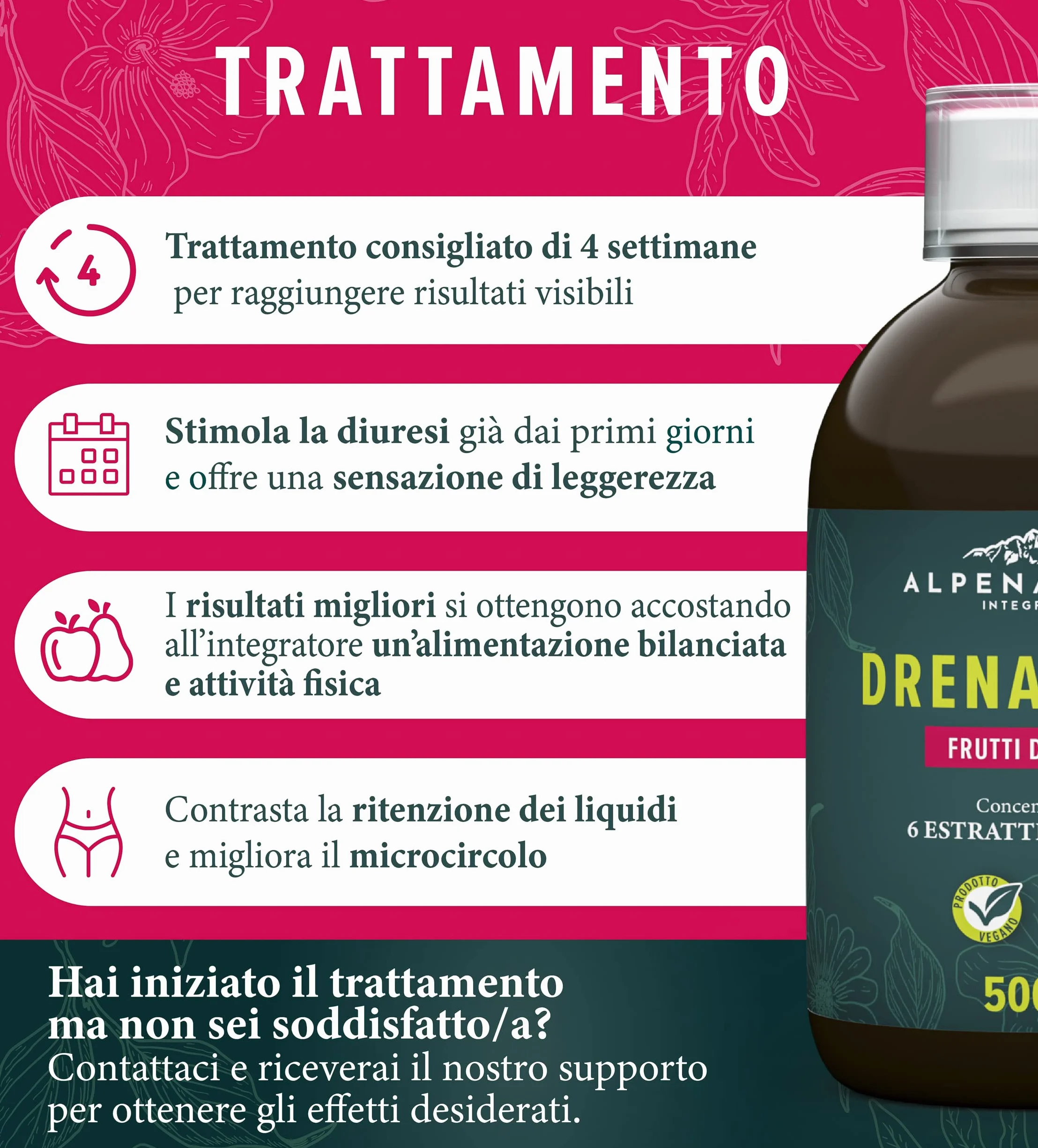 Drenaforte Drenante Forte Concentrato di 6 Estratti Naturali Detox Depurativo Naturale Ritenzione Idrica Frutti di Bosco Vegano 500 ml