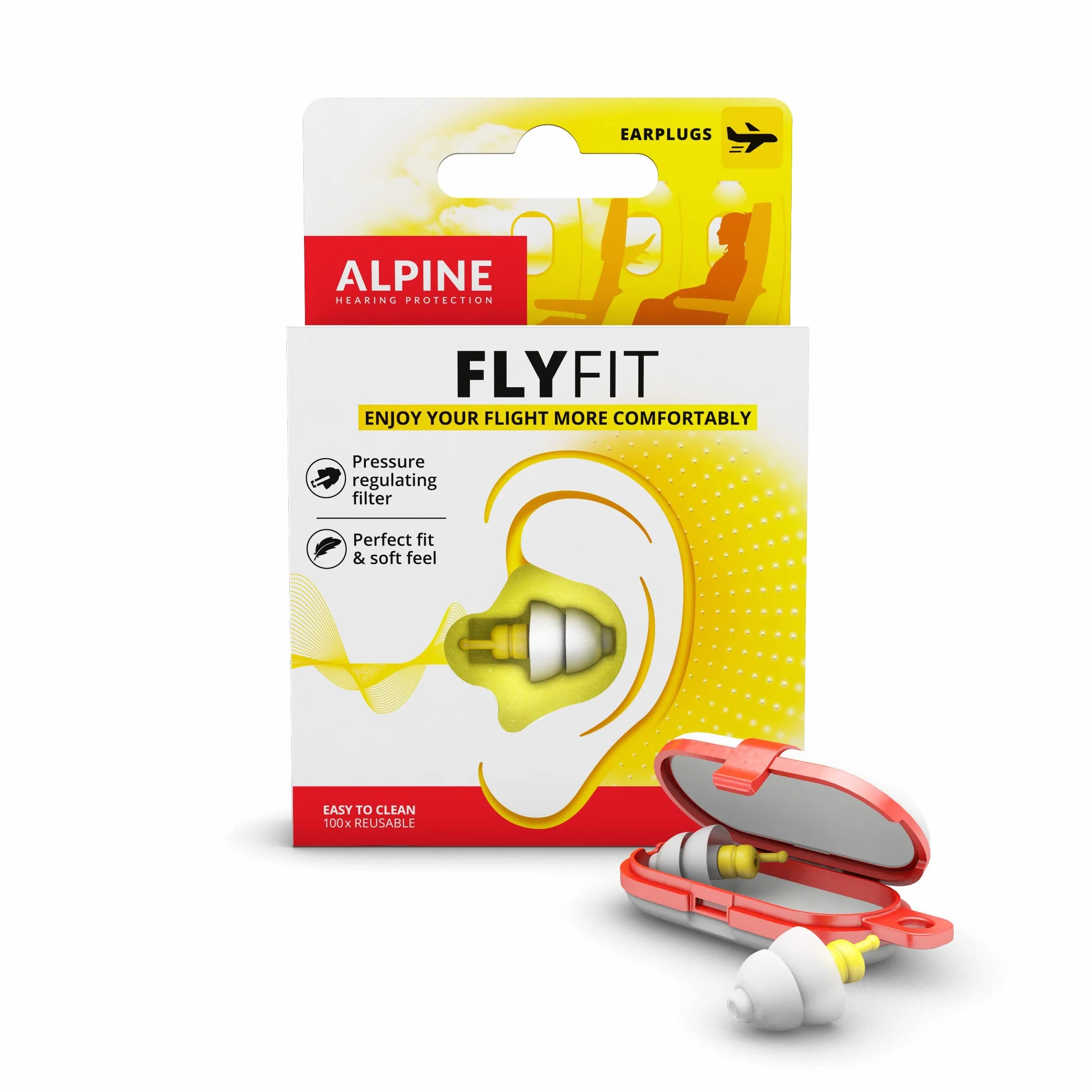Tappi Alpine FlyFit riutilizzabili ipoallergenici morbidi per viaggio e pressione timpano