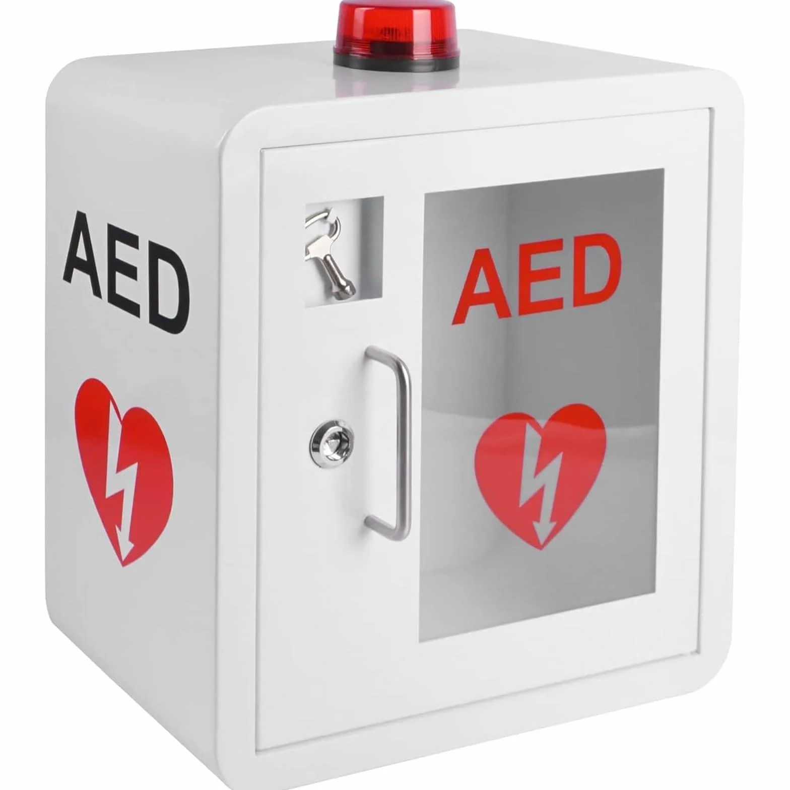 Armadietto a Parete per Defibrillatore DAE, Armadietto di Stoccaggio in Acciaio con Allarme e Luce, Emergenza