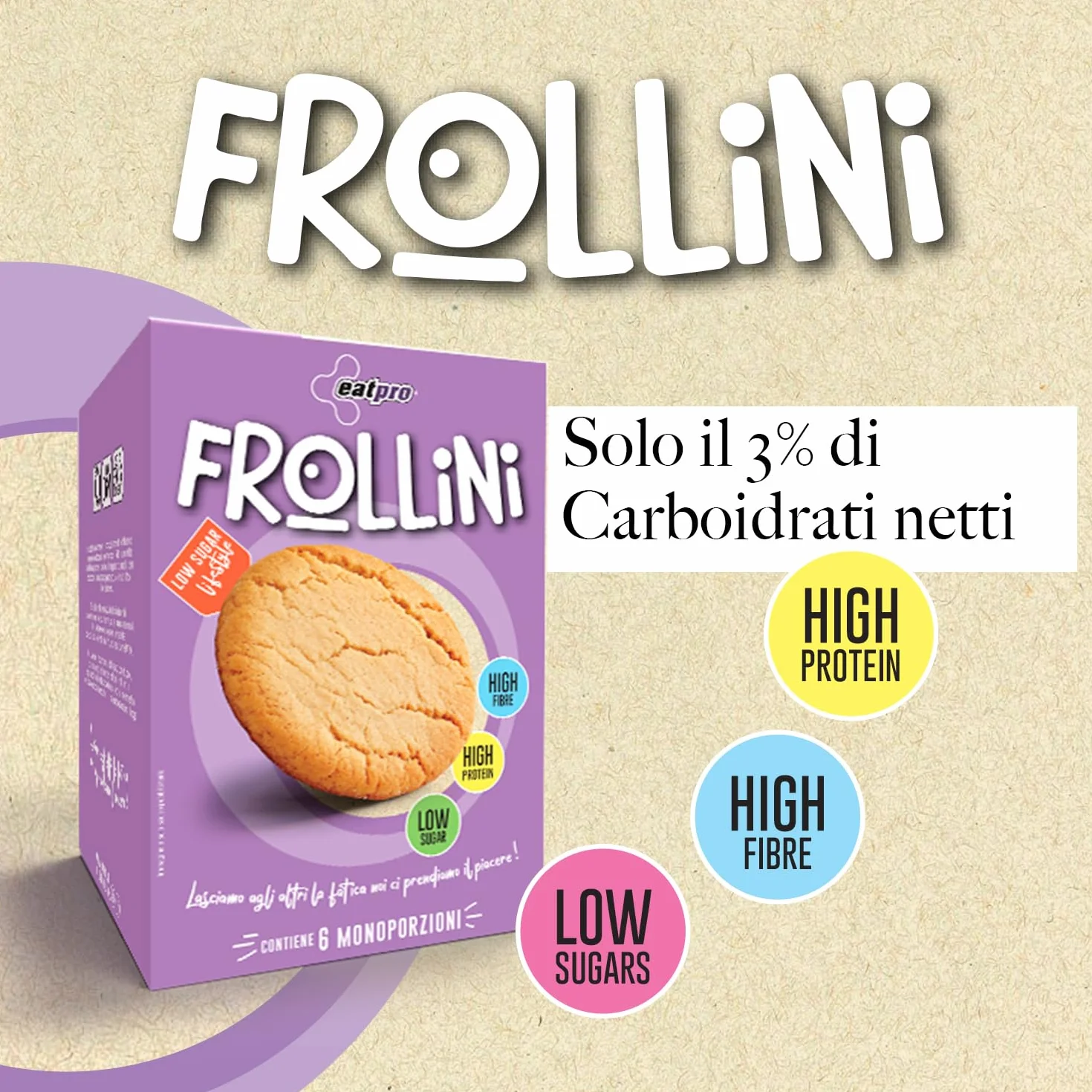Biscotti Proteici Frollini Con Gocce Di Cioccolato EatPro 6 Monoporzioni Colazione Proteica, Snack Proteici, 30% Proteine 18% Fibre, Low Carb Biscotti Keto Diet, Dieta Chetogenica Prodotti