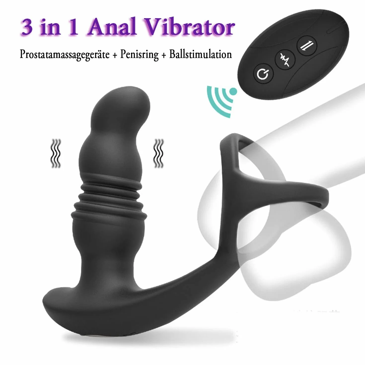 3 IN 1 Vibratore Anale con Anello per Pene, Giocattoli Sessuali Anali Maschili con 10 Modalità di Spinta e Vibrazione, Giocattoli SessualiVibratore