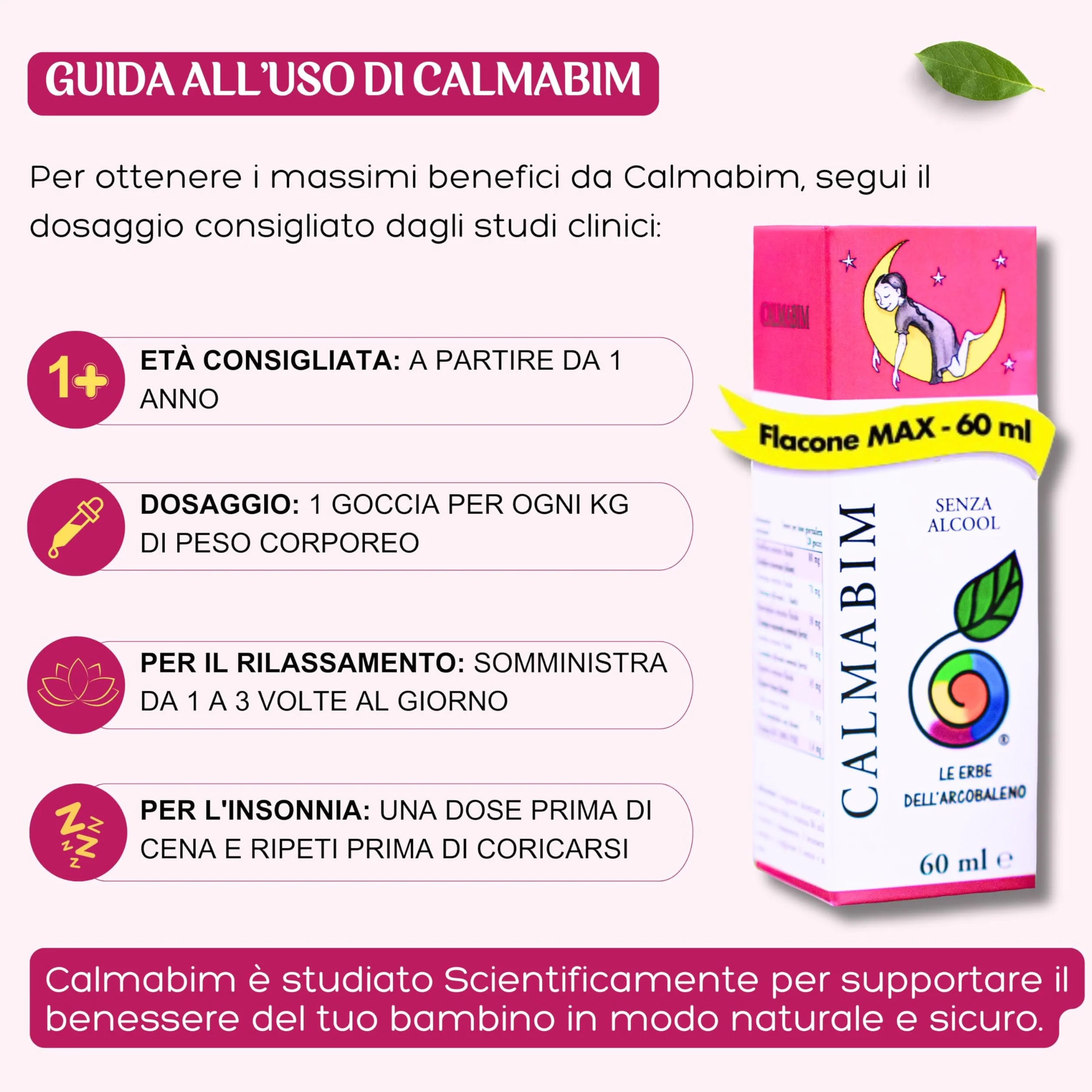 CalmaBim Gocce Per Dormire Bambini 60 ml - Passiflora Camomilla Vitamina B6 Rilassamento Naturale