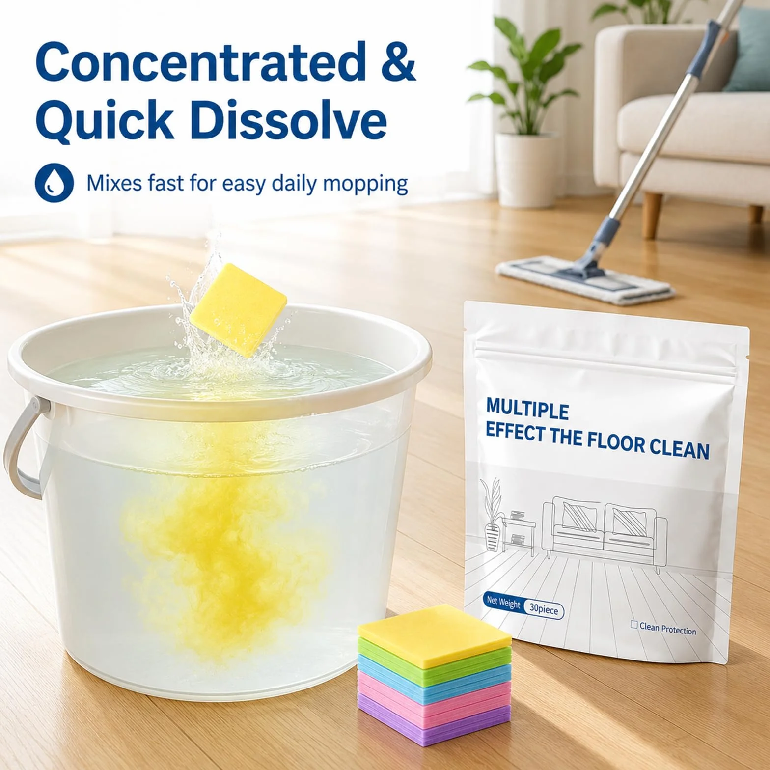 Floor Cleaner Tablets Multi-Surface No-Rinse Concentrated for Hardwood Tile 100PCS