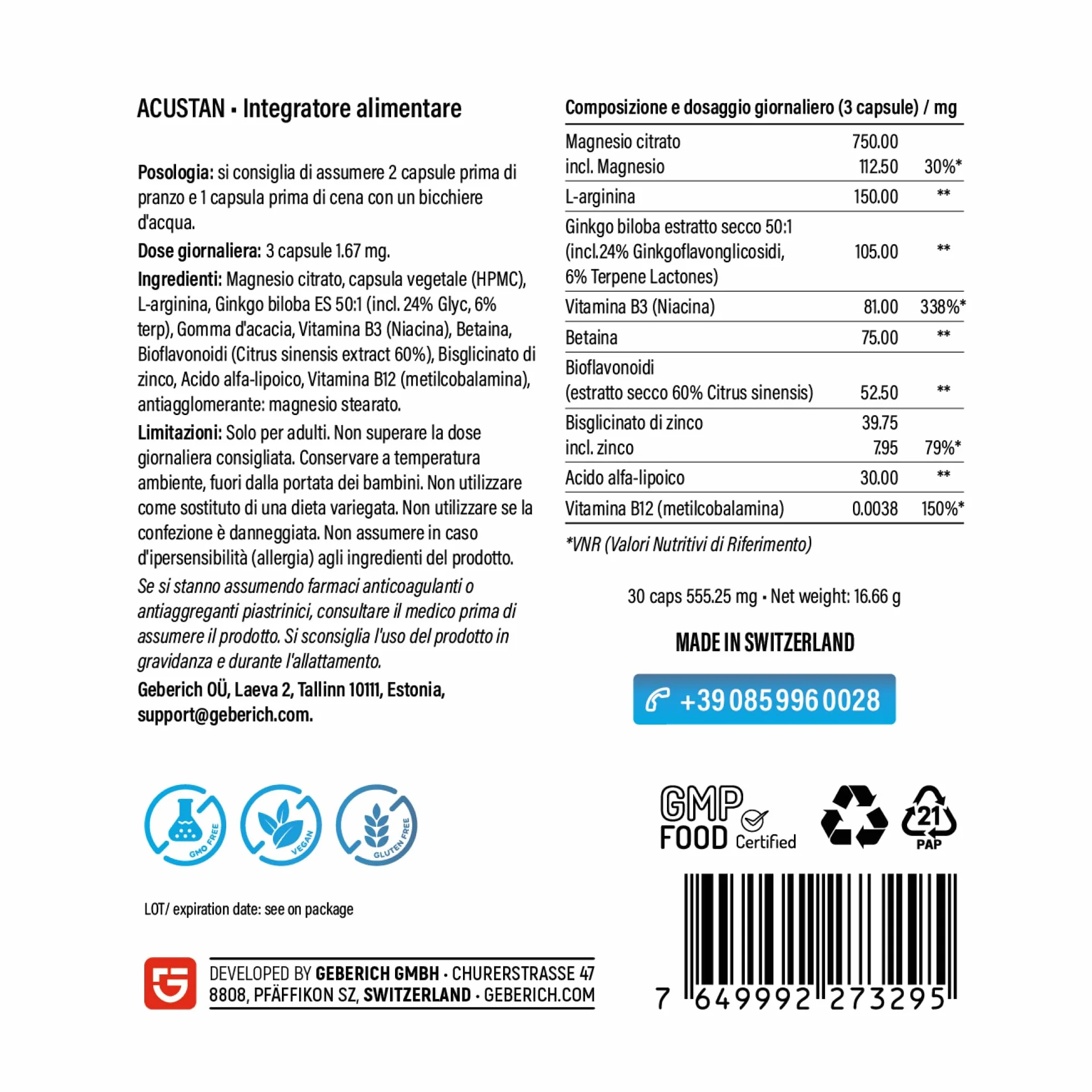 Integratore per Benessere Orecchie – 30 Capsule – con Ginkgo Biloba, L-arginina, Bioflavonoidi