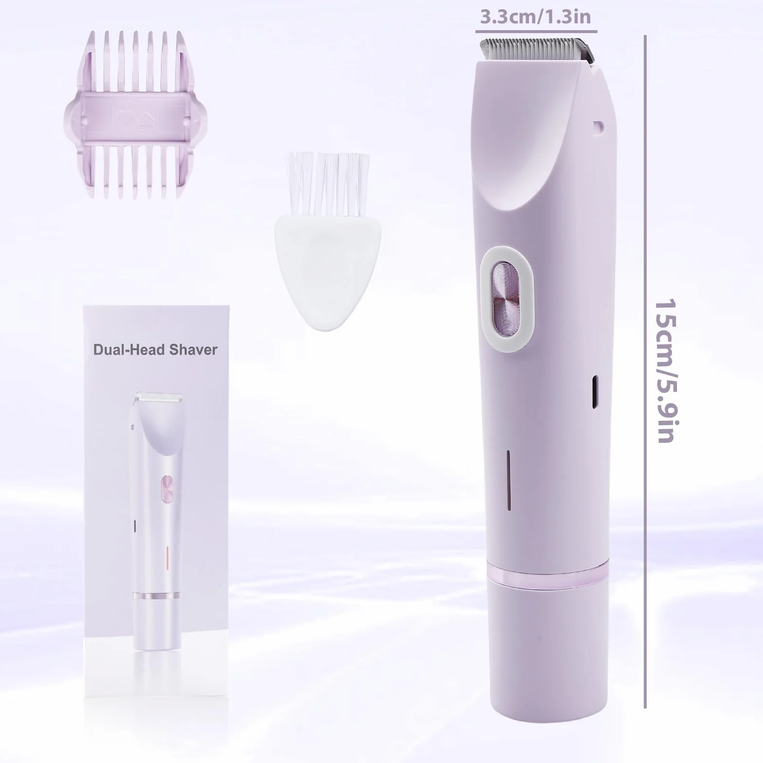 Rasoio elettrico da donna 2 in 1: rasoio intimo a doppia testa per donne, bikini trimmer, impermeabile bagnato e asciutto per viso, corpo, gamba, bikini, viola