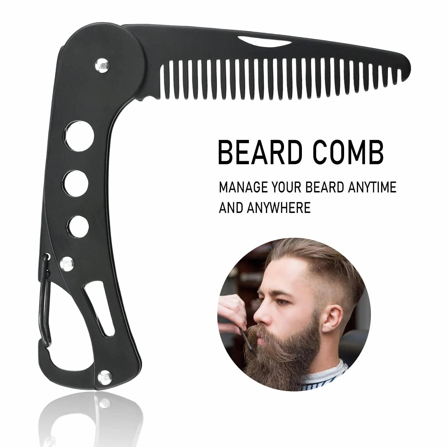 Pettine da barba pieghevole in acciaio inossidabile antistatico 9,5 cm