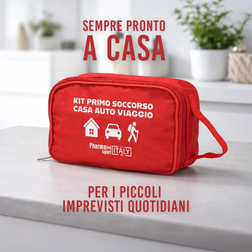 Kit Primo Soccorso PHARMAPIÙ SPORT Borsa Emergenza Completa con Garze Cerotti Disinfettante Guanti Made in Italy