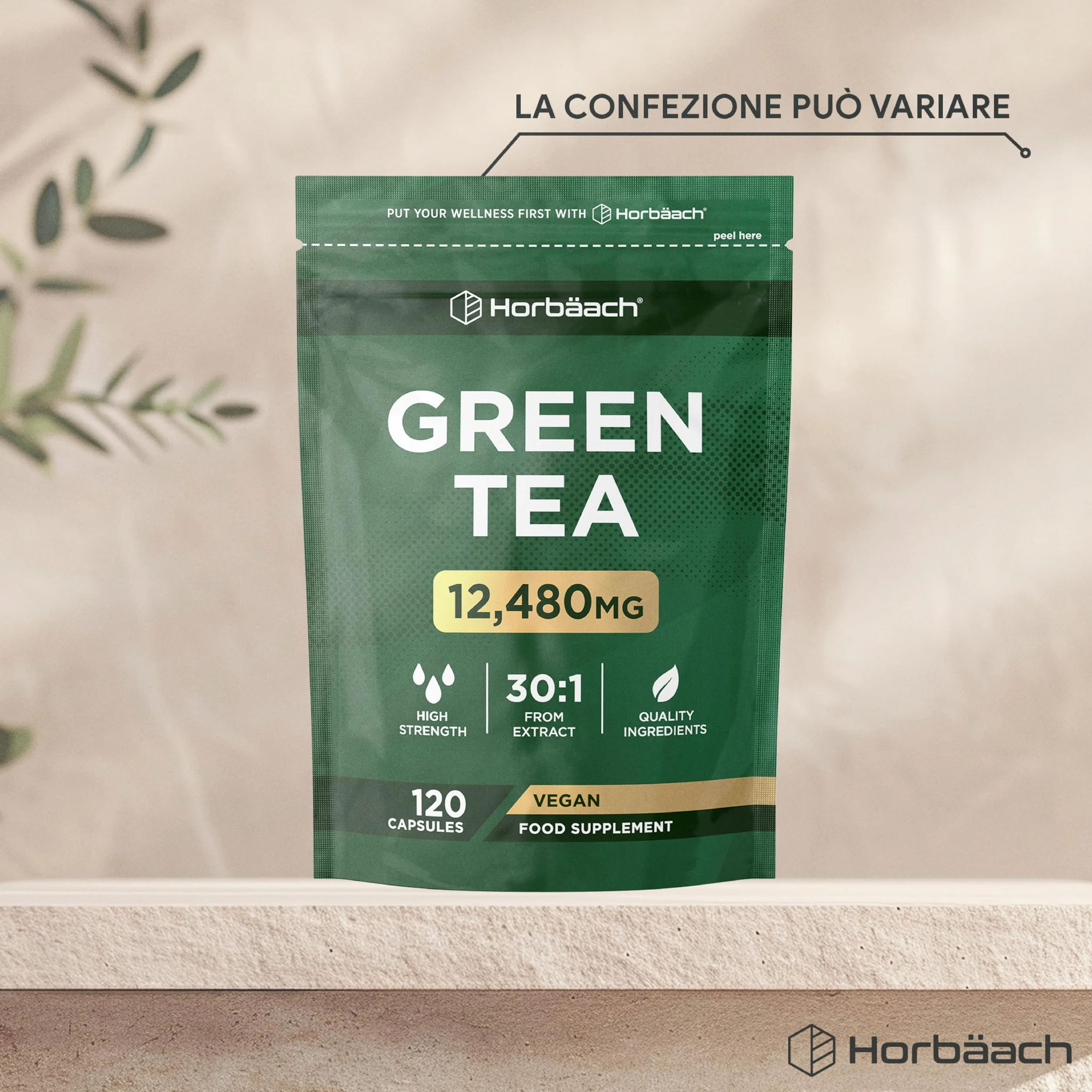 Tè Verde Capsule 12480mg | 120 Capsule Vegane | Estratto di Te Verde Integratore in Polvere | Alto Dosaggio | Green Tea Extract | di Horbaach