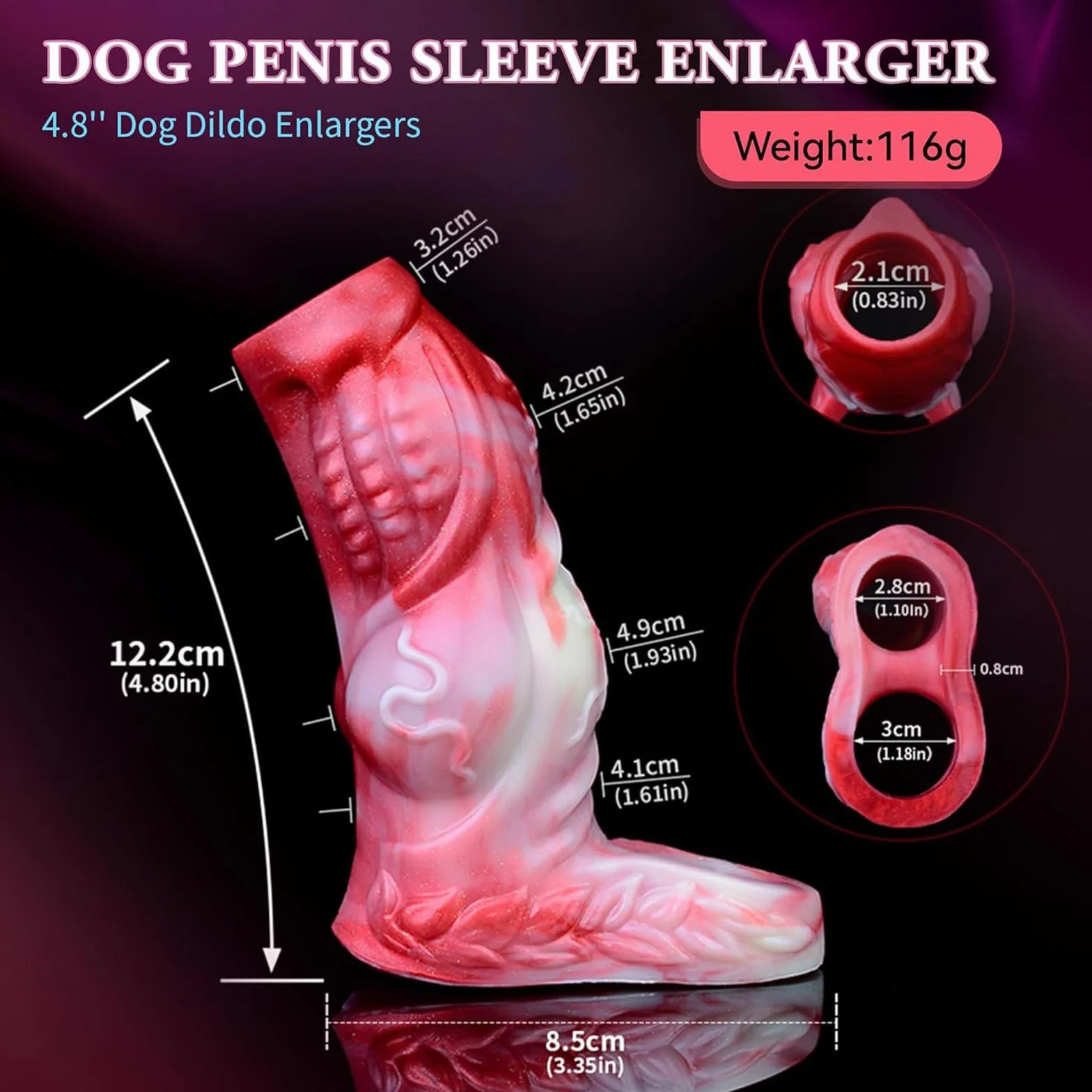 Manicotto for pene Spessi Anelli for pene Annodati Ingranditore dildo uomo, Manicotto estensore Steath in silicone rosso ritardare l'eiaculazione Erezione Ingrandimento coppie