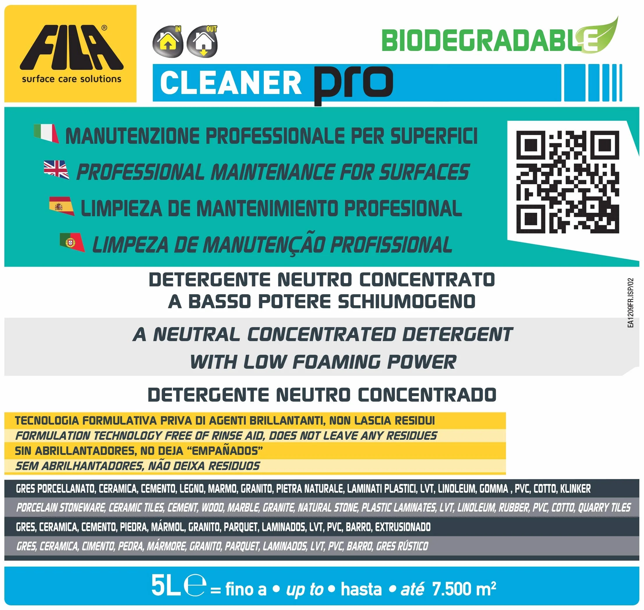FILA CLEANER PRO Detergente Universale per Pavimenti Concentrato 5L