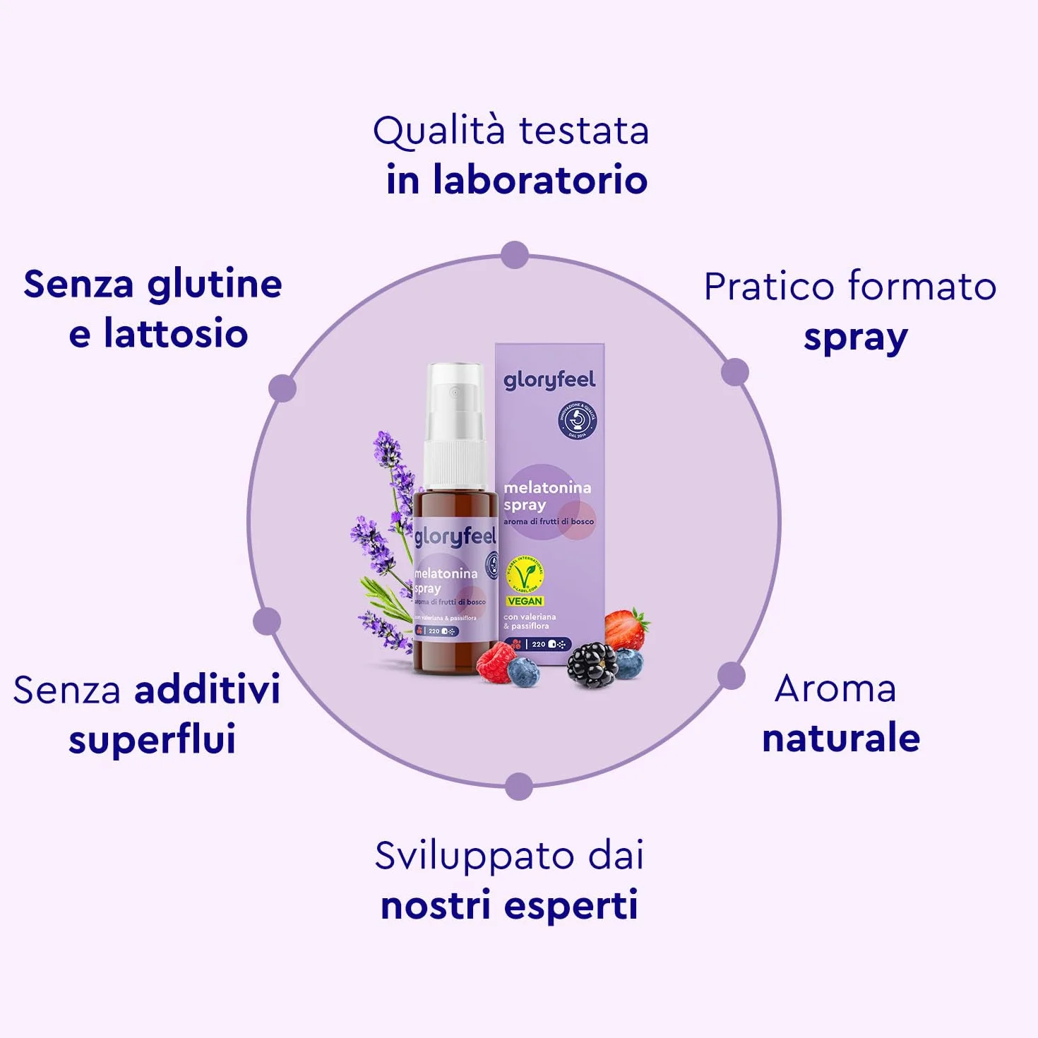 Melatonina Spray 0,5mg per Spruzzo, Integratore Valeriana Forte con Passiflora e Lavanda Rilassante, Vitamina B1 e B6, Gusto Frutti di Bosco, 30ml