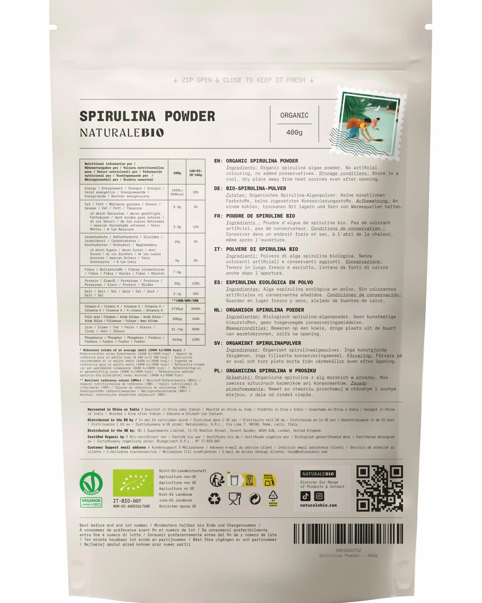 Alga Spirulina Biologica in Polvere 400g NaturaleBio Pura