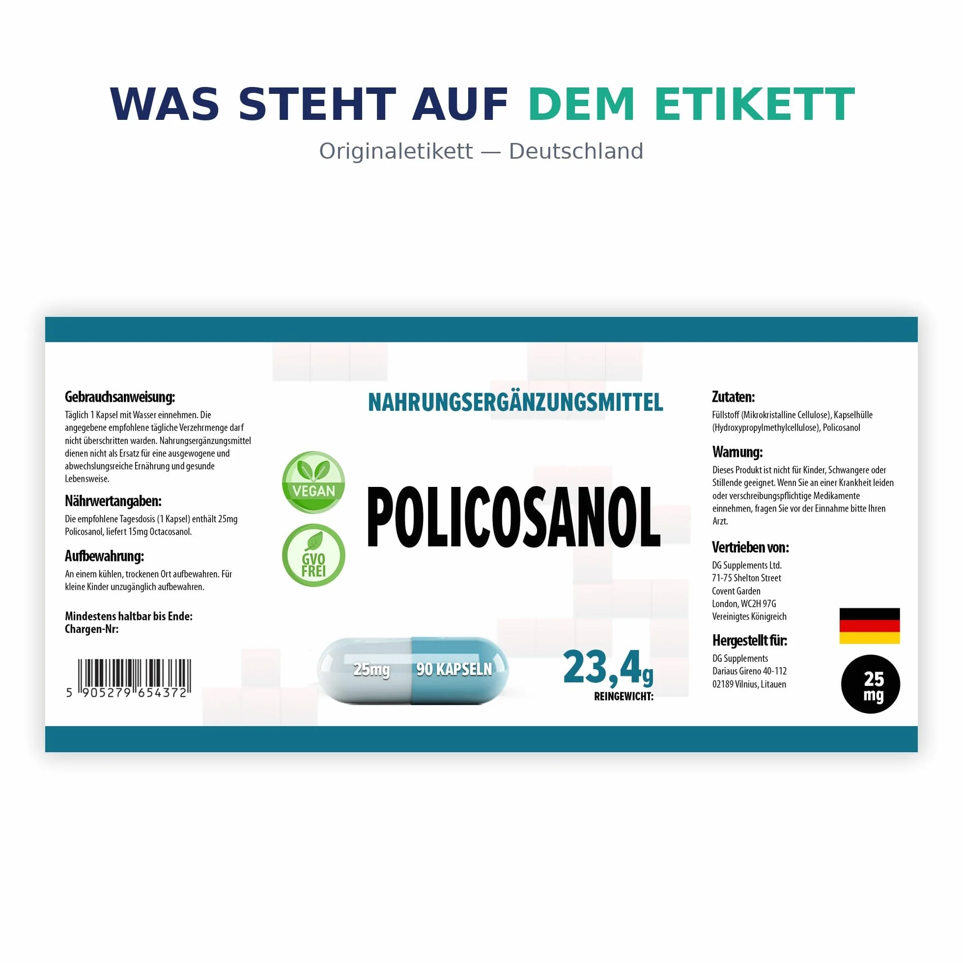 Hepatica Policosanolo 25 mg | da Canna da Zucchero | 90 Capsule Vegane | Scorta 3 Mesi | Ingrediente Unico | GMP & laboratorio indipendente