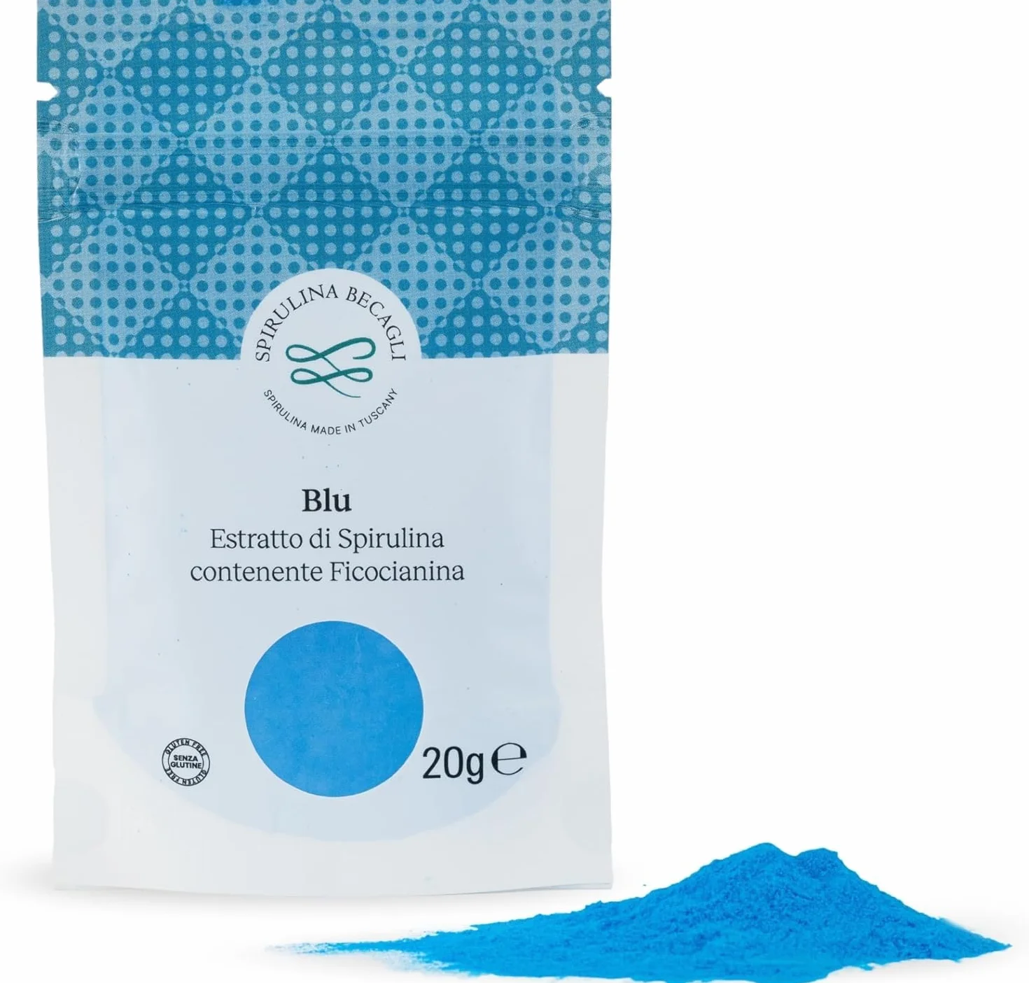 Spirulina Blu In Polvere 20 g, Colorante Alimentare Naturale A Base Di Ficocianina, Polvere Blu Per Bevande, Made in Italy, Vegan
