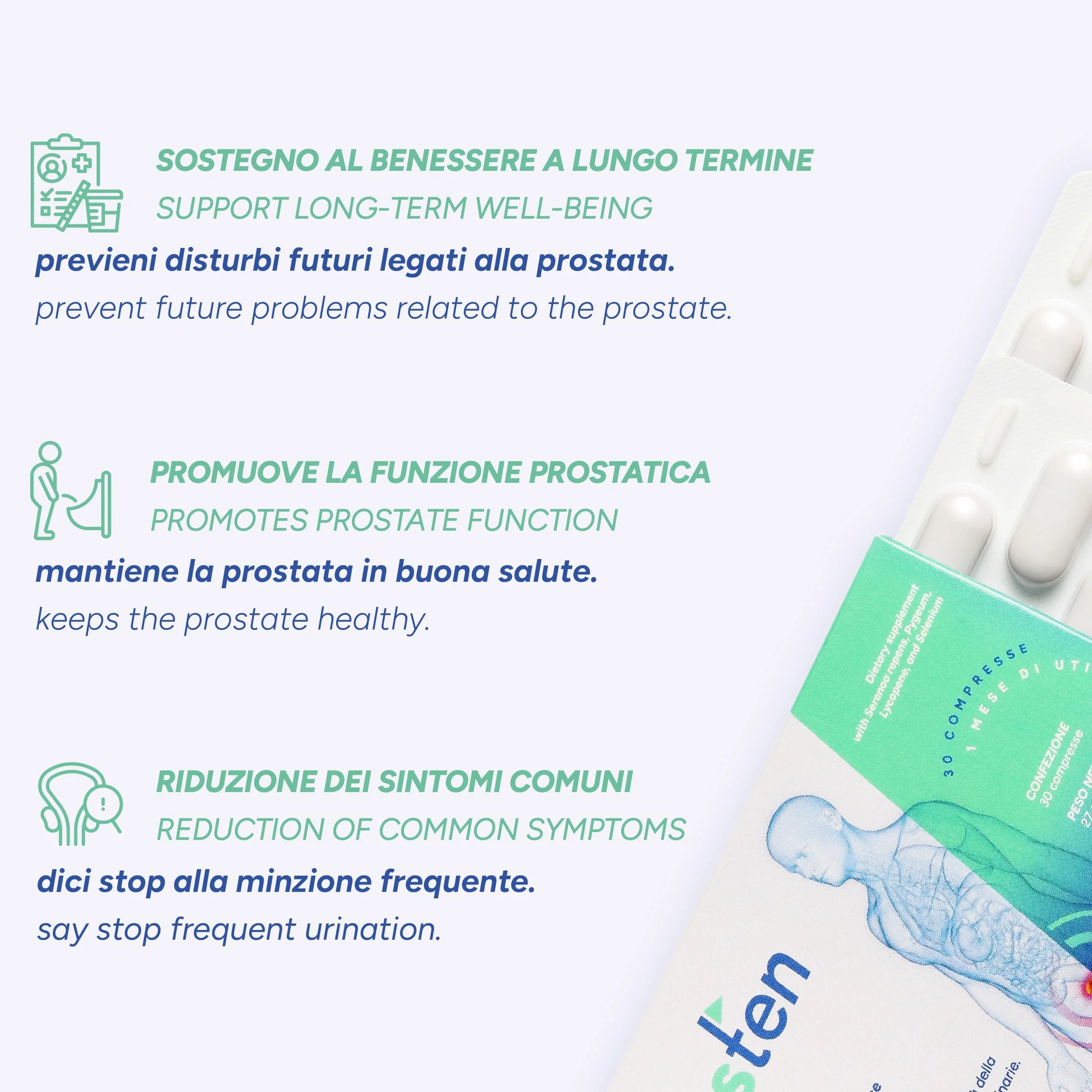 PROSTEN Integratore Prostata Uomo 30 Compresse Serenoa Repens Zinco Vitamina E