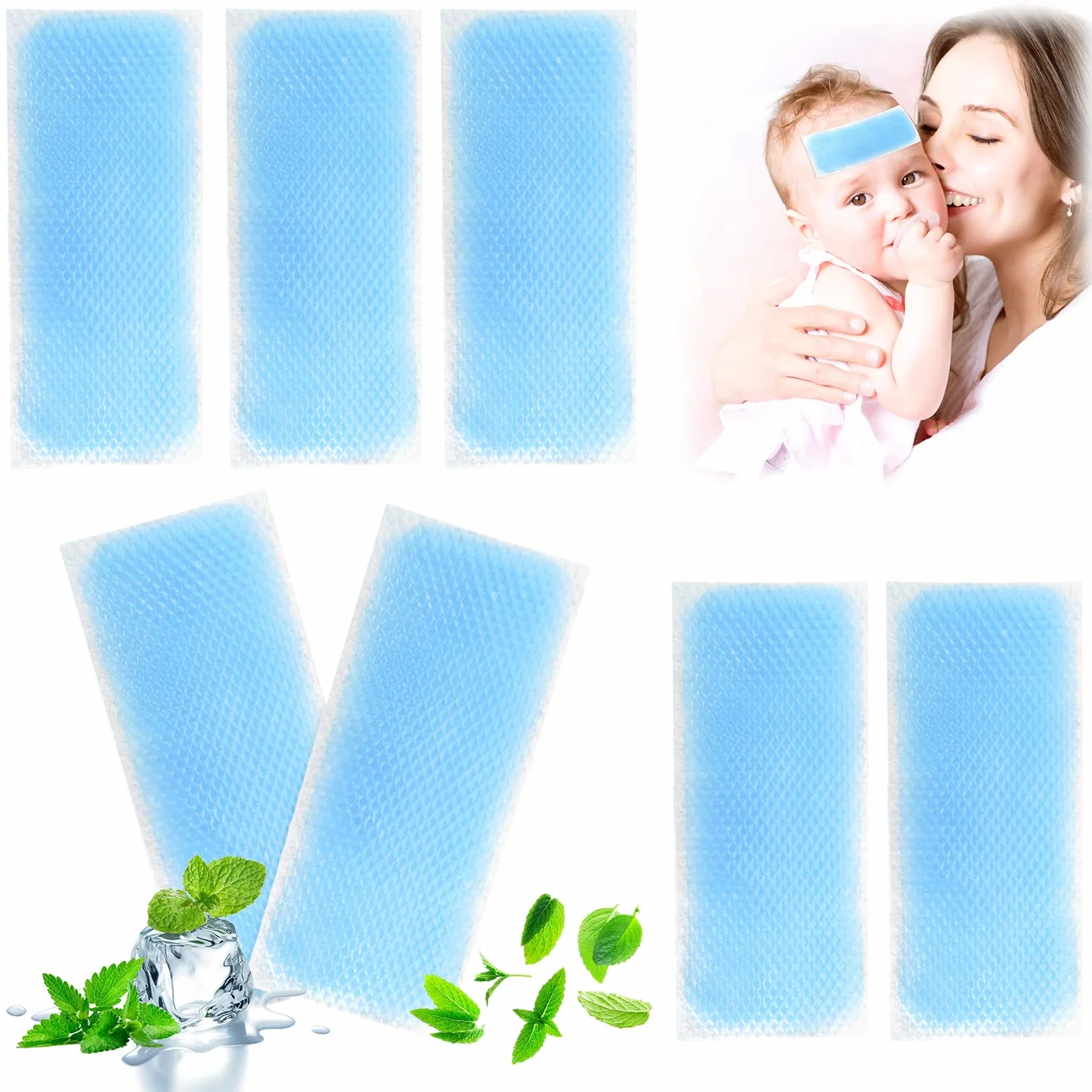 50 Pezzi Ghiaccio Gel Cerotti Refrigeranti per Febbre, Sollievo Febbre e Stanchezza