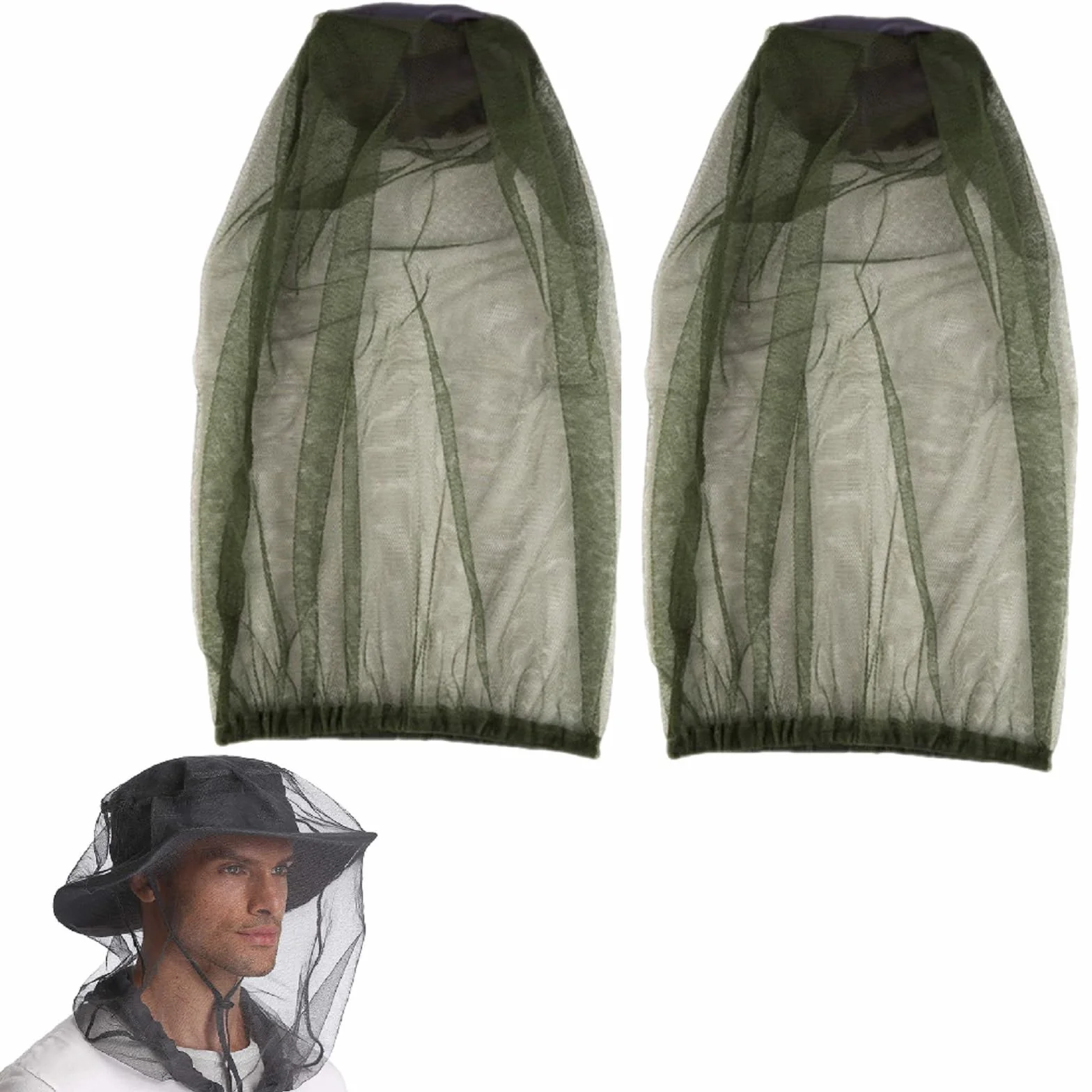 Anti-Zanzara Cappello Protezione Viso Rete Insetti Testa Pesca Campeggio 2 Pezzi