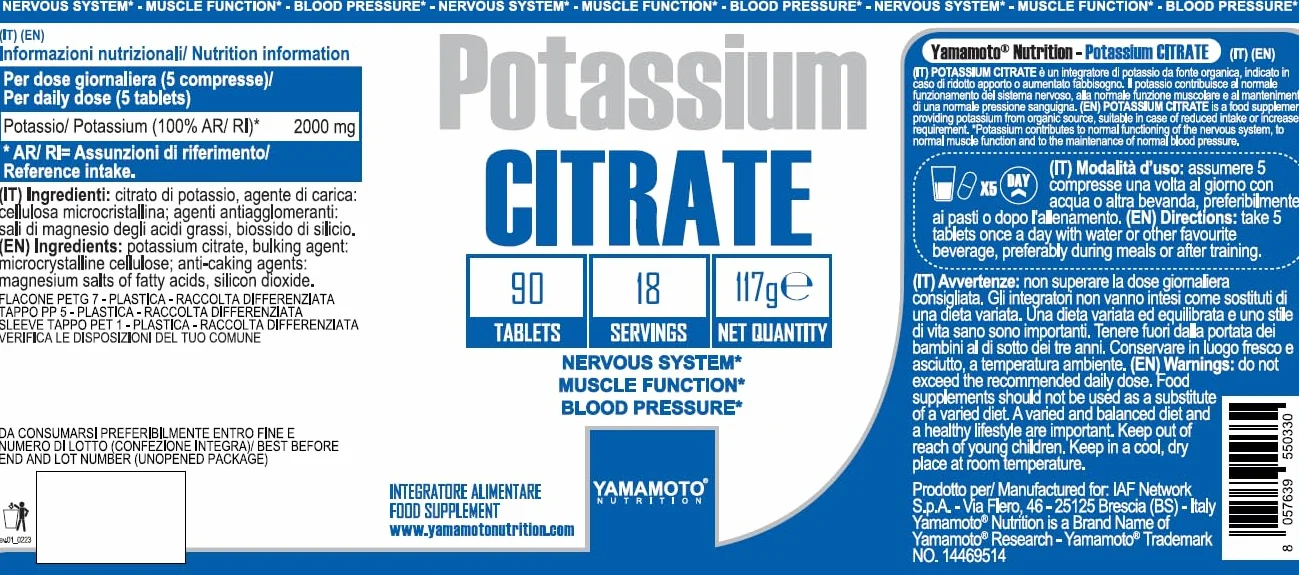 Potassium CITRATE integratore di potassio da fonte organica 90 compresse