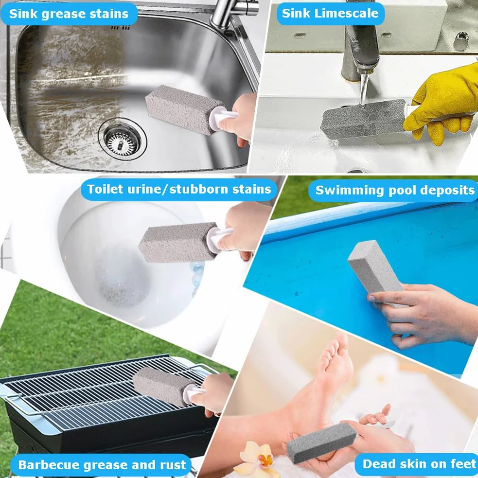 Pietra Pomice Pulizia WC con Manico 4 Pezzi per Bagno Lavandino Cucina Grill Grate Piscina