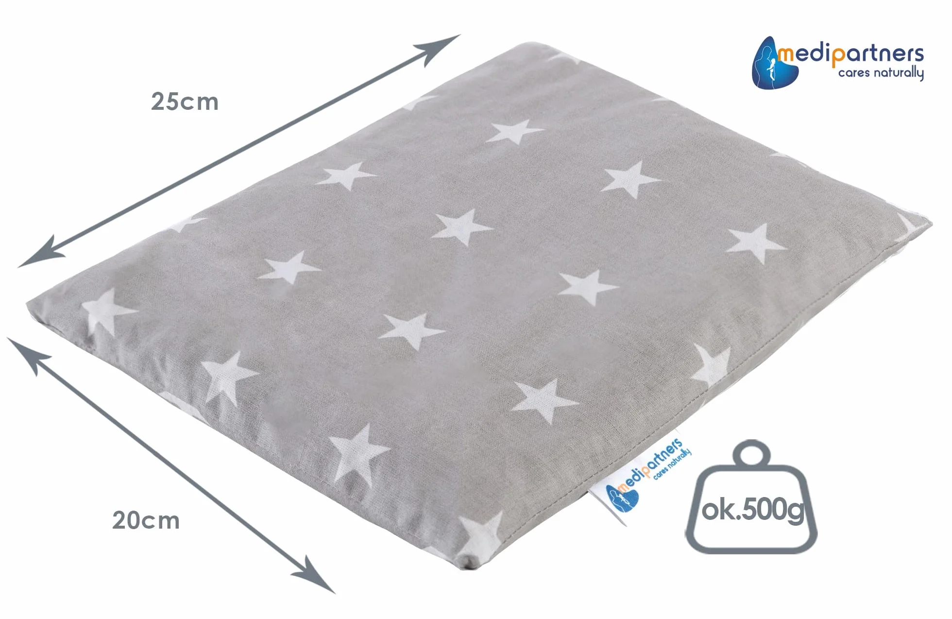 Medi Partners Cuscino termico microonde con noccioli di ciliegia 500g rettangolare 20x25cm 100% Cotone Riscaldante Cervicale