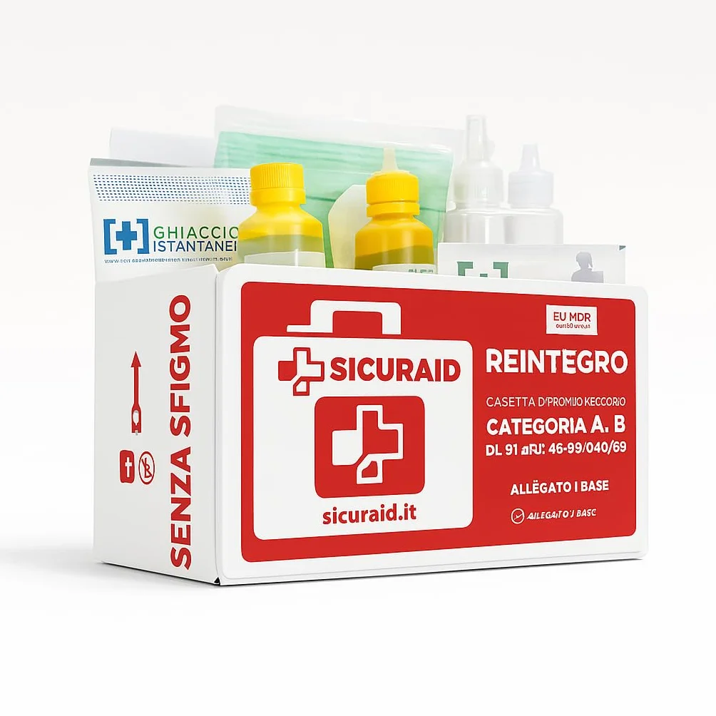 SICURAID Kit Reintegro Cassetta Pronto Soccorso Aziende 3+ Dipendenti Conforme DM 388/2003 Ricambi Completi Certificati