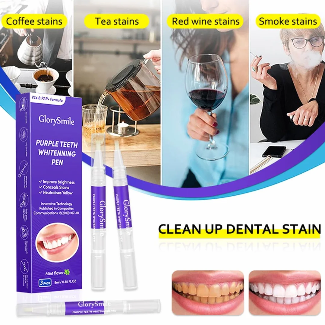 Penna sbiancante denti viola, Strisce sbiancanti denti, sbiancamento rapido, rimozione macchie, 6 pezzi