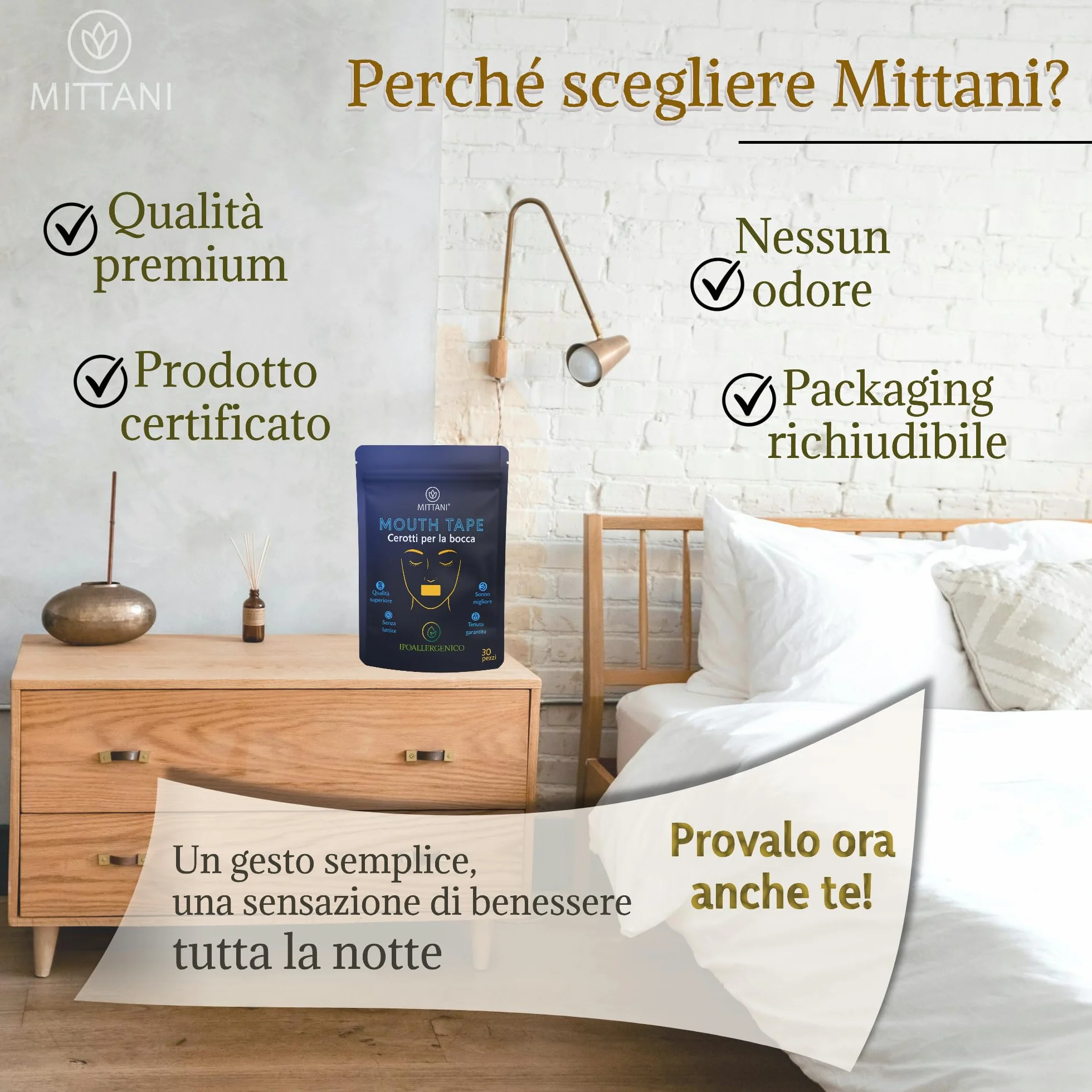 MITTANI® Cerotti Bocca per Dormire Antirussamento Respira Bene Respirazione Nasale