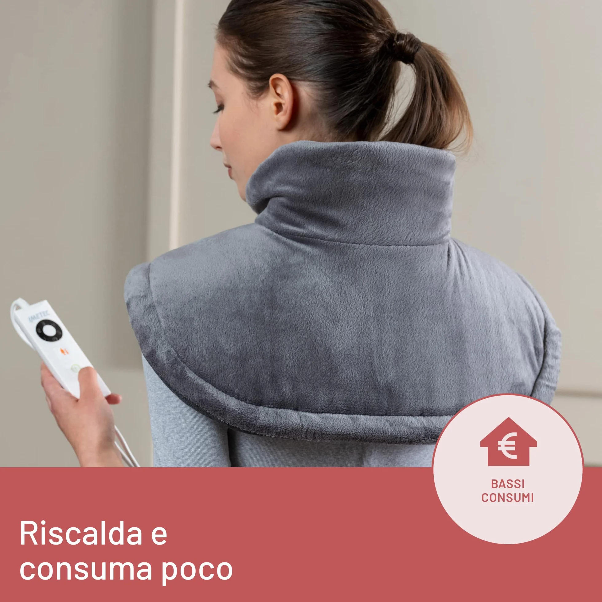 Imetec Intellisense Cervical – Termoforo cervicale e spalle, sollievo a tensioni e contratture, 47x52 cm, tessuto anallergico lavabile, 5 temperature, massima vestibilità