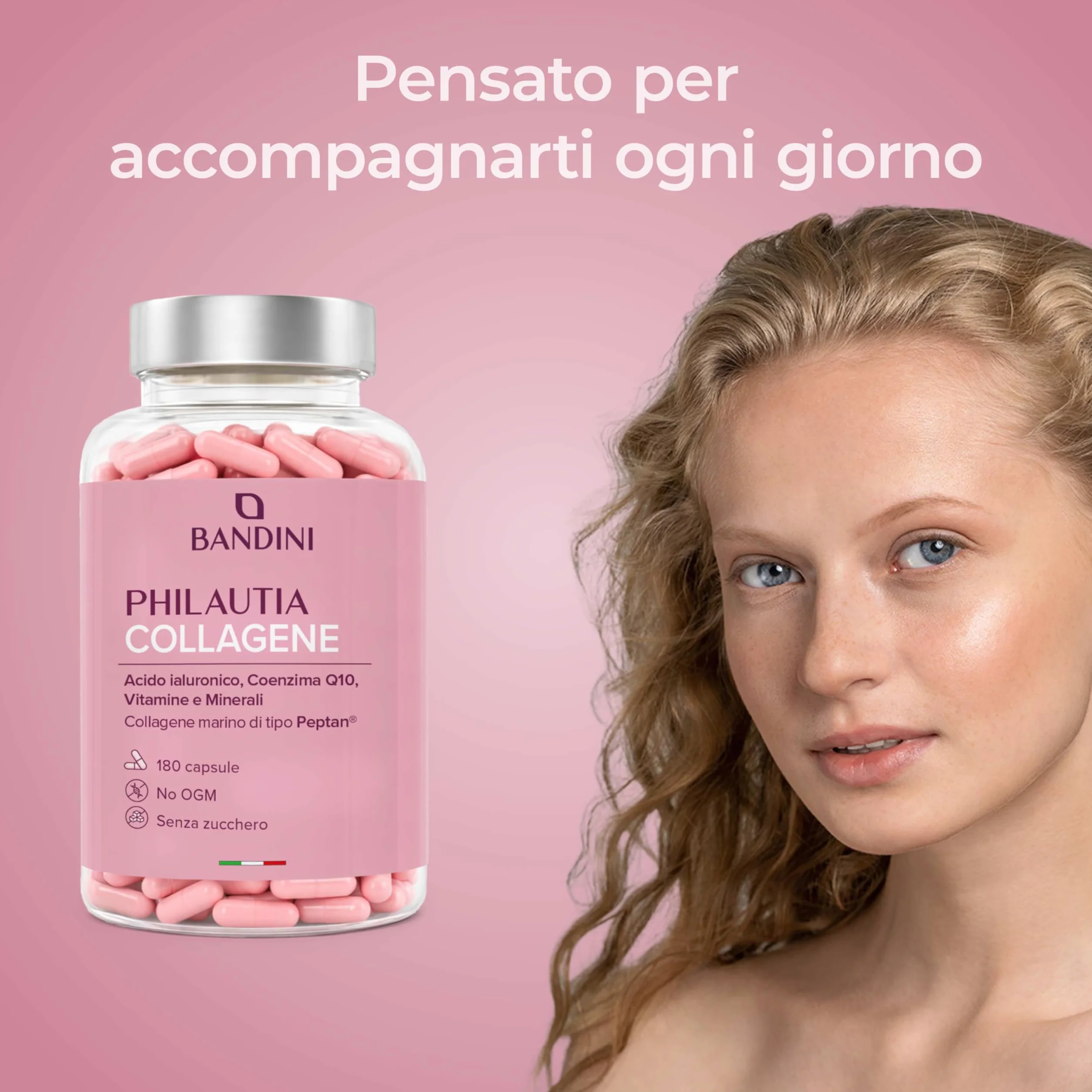 Bandini Collagene Peptan Acido Ialuronico 180 Capsule, Collagene Marino Idrolizzato Tipo 1 con Coenzima Q10, Vitamina C, Biotina, Zinco e Selenio, Integratore per Articolazioni, Pelle e Ossa