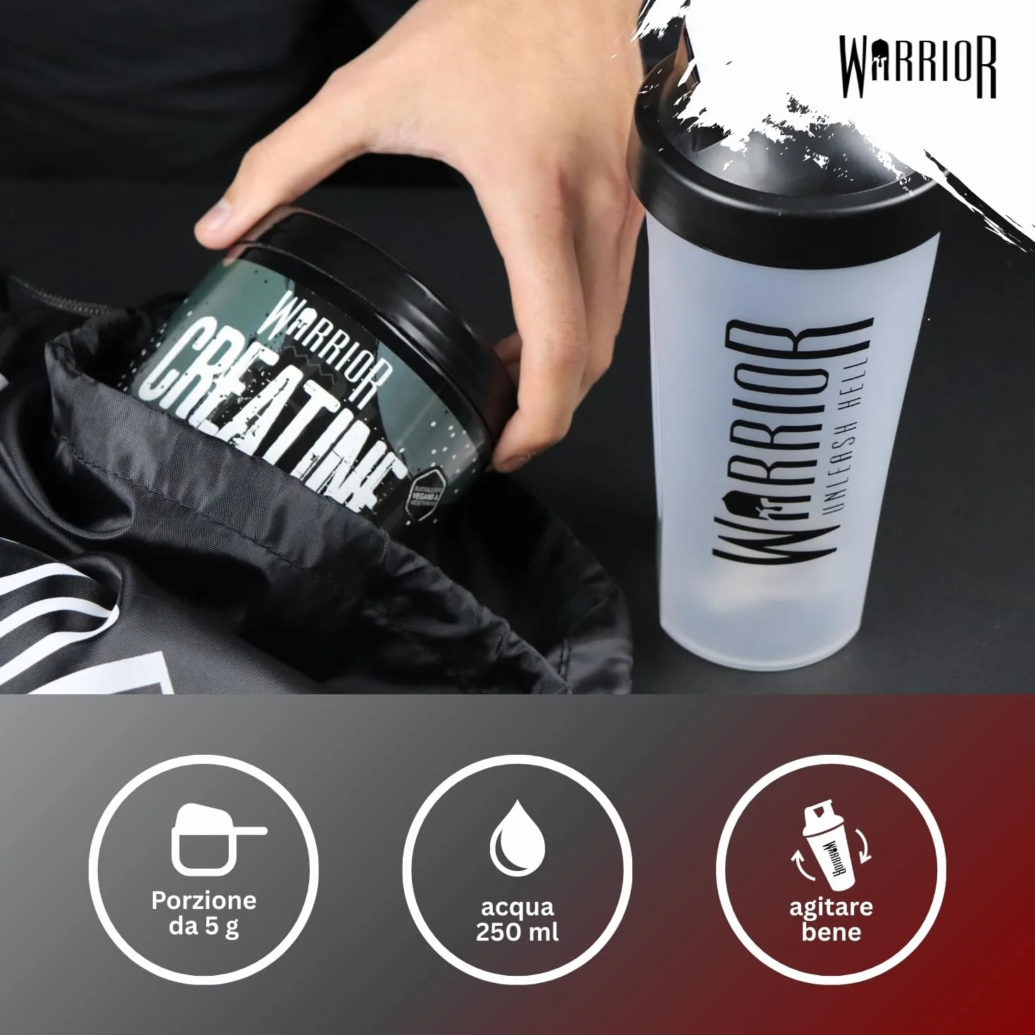Warrior Creatina Monoidrata in Polvere 300 g Creapure Micronizzata per Massa Muscolare e Forza