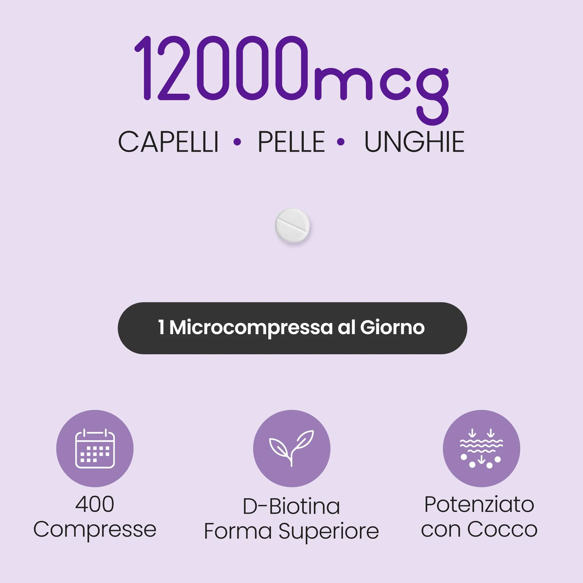 Biotina per Capelli Pelle e Unghie 12000 µg Compresse Integratore Vitamina B7