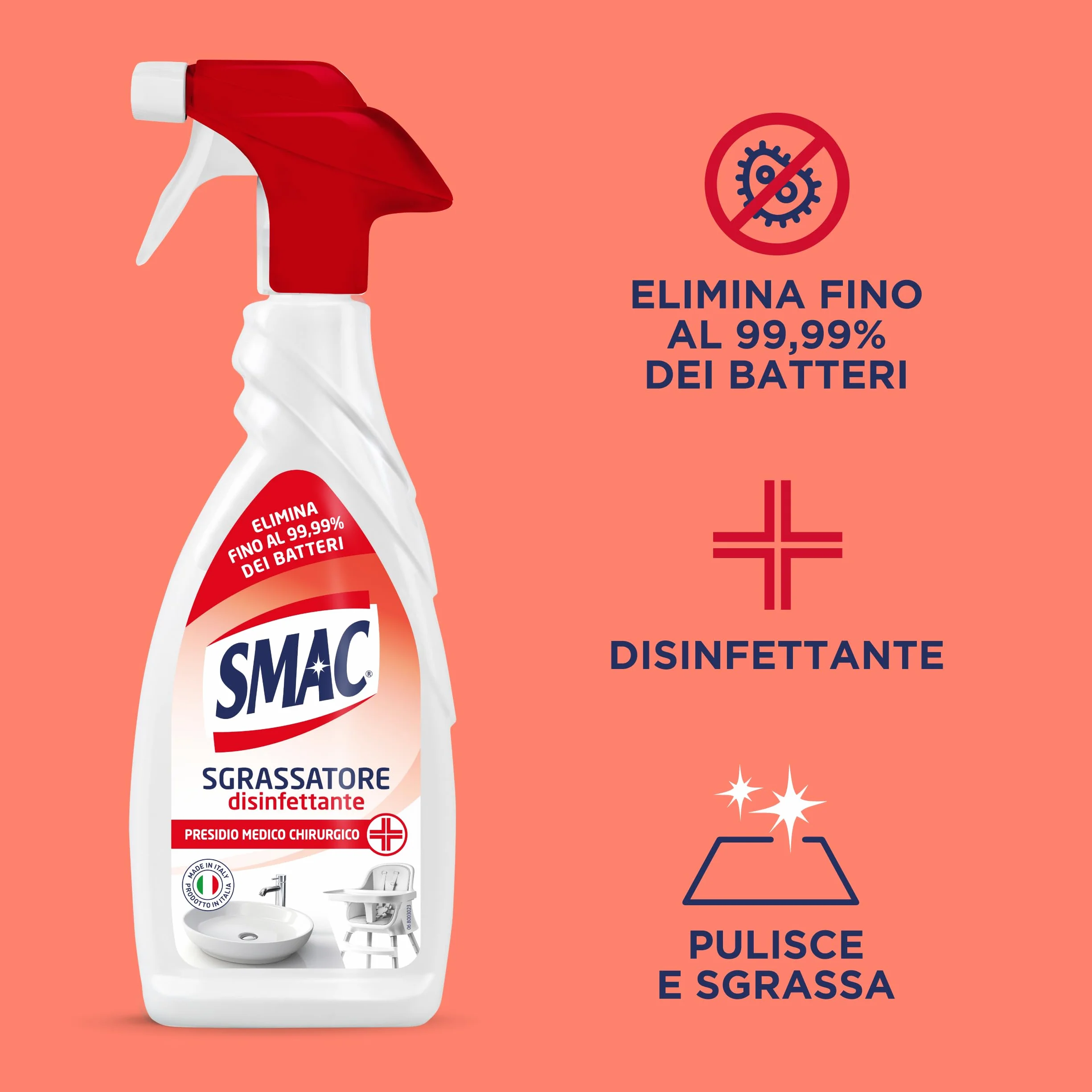 Smac Sgrassatore Disinfettante Spray Multisuperficie 650 ml x 12 Pezzi
