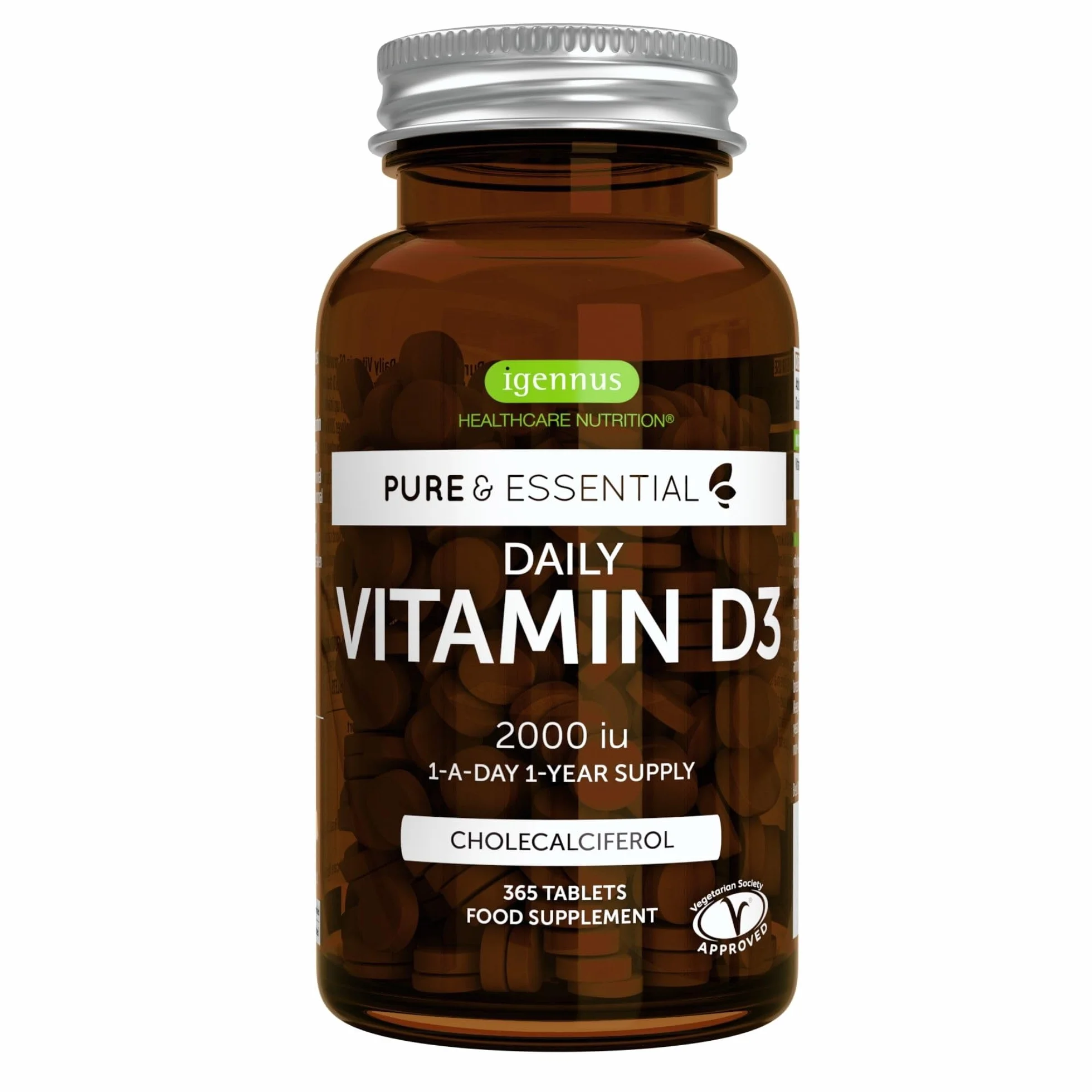Igennus Vitamina D3 2000 UI (50 μg), 365 Compresse Scorta per 1 Anno, Vitamina D Pura, Integratore D3 Vegetariano, Colecalciferolo, Formula Pulita, Difese Immunitarie, Ossa, Denti e Muscoli