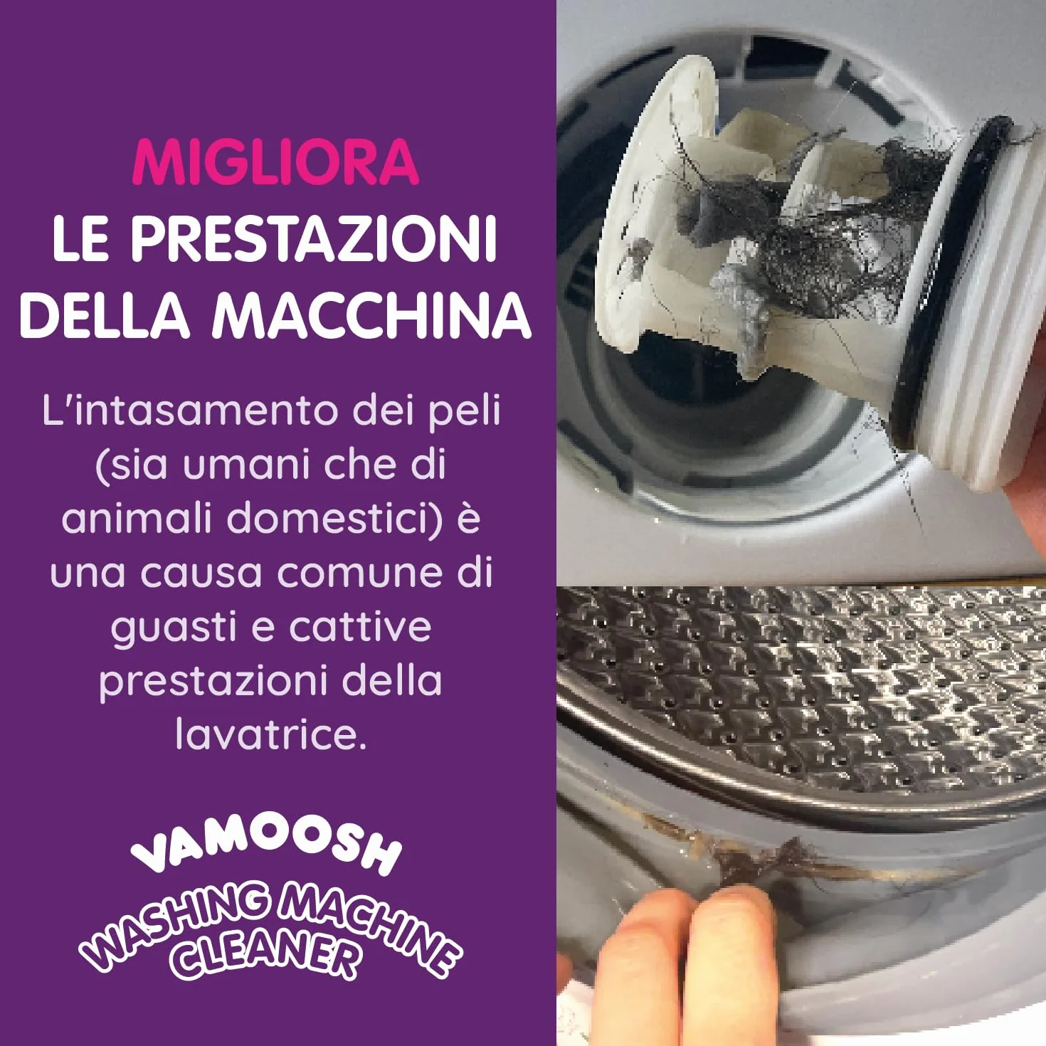 Vamoosh Pulitore Lavatrice 6 in 1, Profumo Cotone Fresco, Antibatterico, Disincrosta, 2 Lavaggi