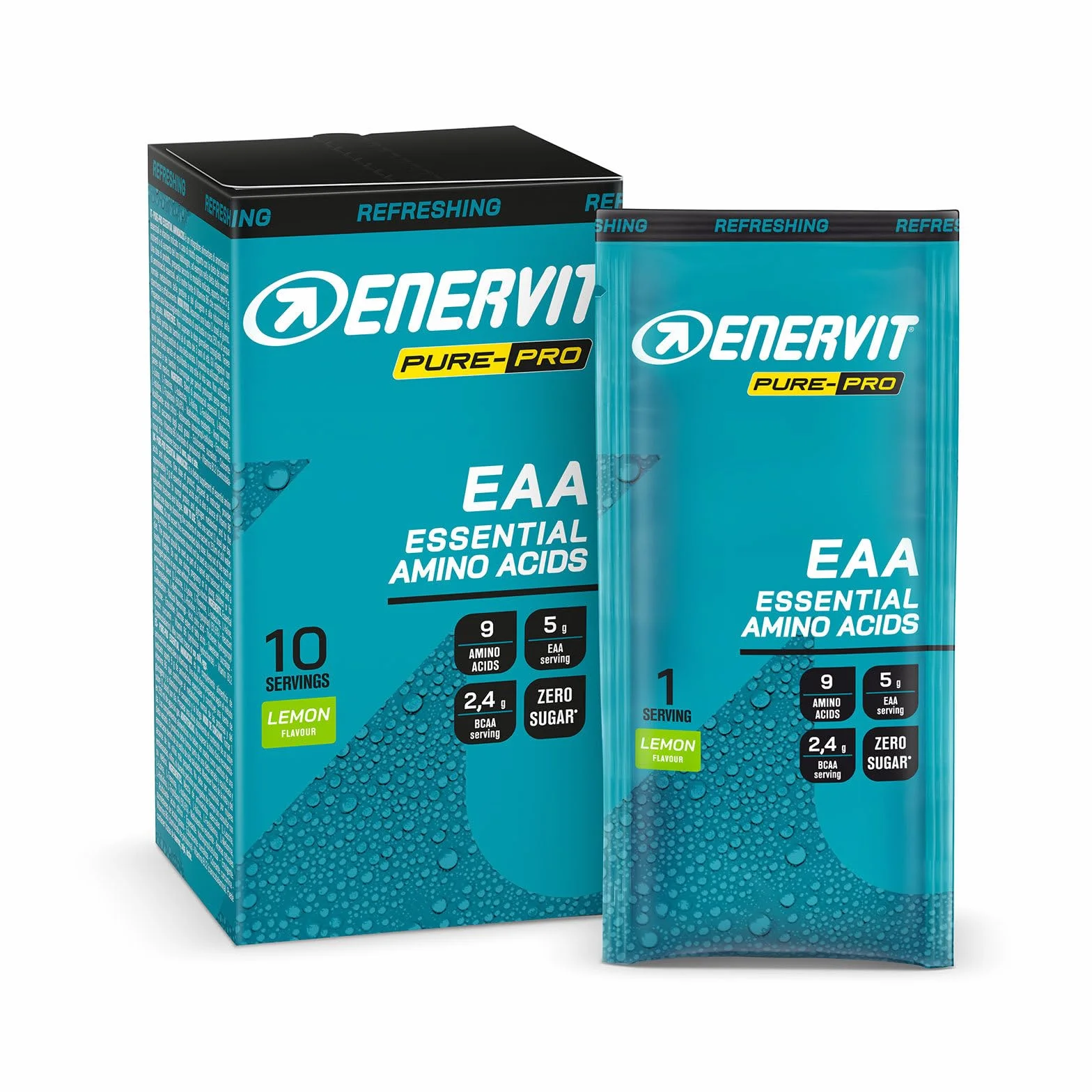 Enervit Pure-Pro Integratore di Aminoacidi Essenziali in Polvere, 5g EAA per Dose, 2.4g BCAA, Vitamine B6 e B12, Plant-Based, Riduzione Stanchezza, Durante e Post Workout, Vegan, 10 Bustine da 10g