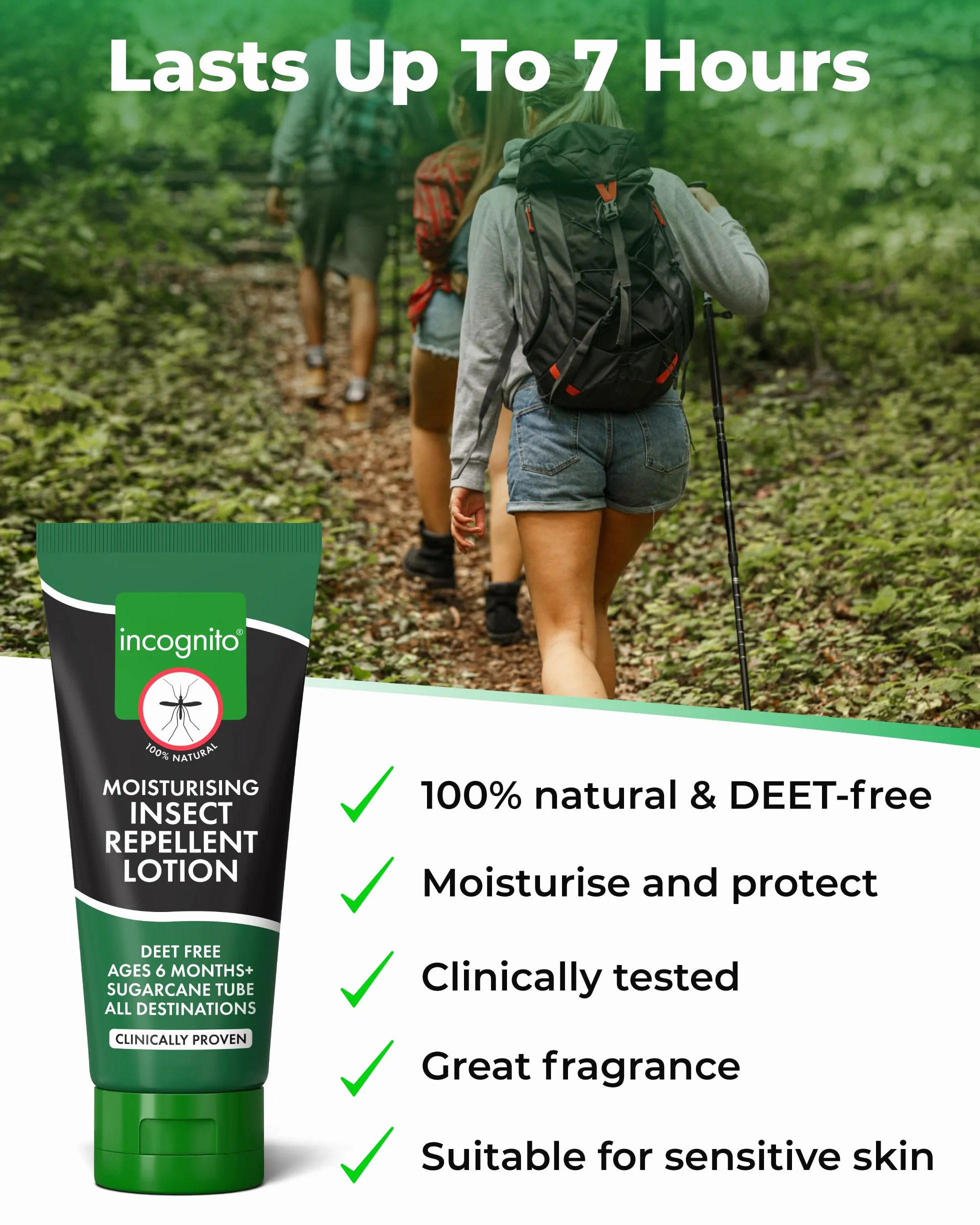 Incognito lozione repellente per insetti 100 ml | Protegge fino a 7 ore | Formula naturale senza DEET | Repellente e crema idratante per una pelle morbida e protetta | Repellente biologico tascabile