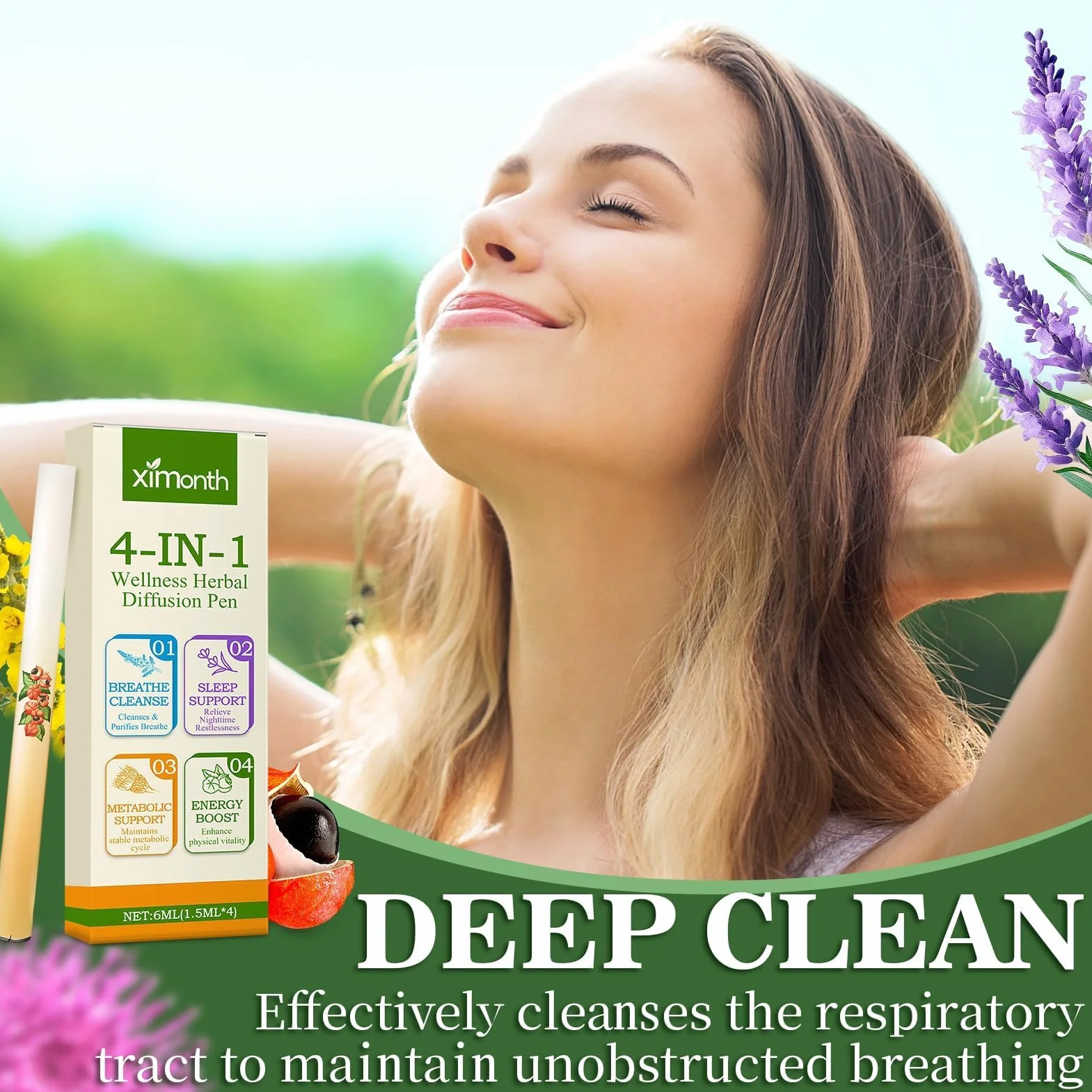 Purificatore Polmonare alle Erbe di Verbascum, Penna Diffusore Aggiornata, Inalatore Aromaterapia per Uomini Donne