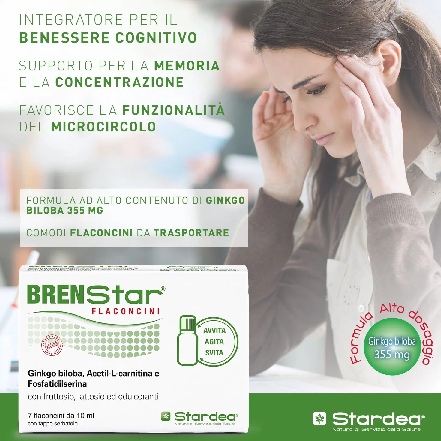 Ginkgo Biloba | Integratore per Memoria e Concentrazione | Integratore naturale stanchezza metale e fisica | Ginkgo Biloba da Bere | 7 flaconcini facile utilizzo | STARDEA Brenstar