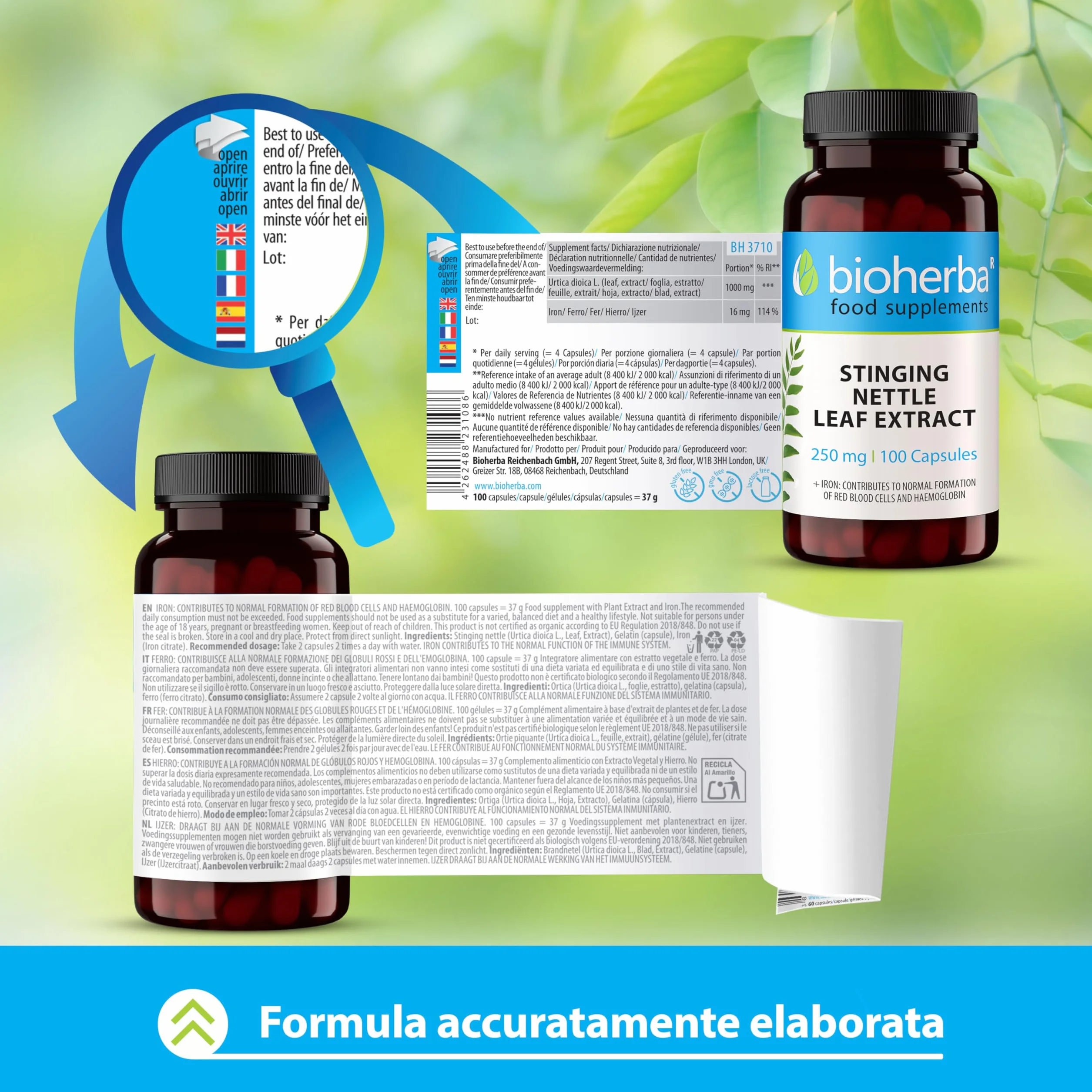 BIOHERBA Ortica Forte Integratore Naturale 250 mg Ferro 200 Capsule