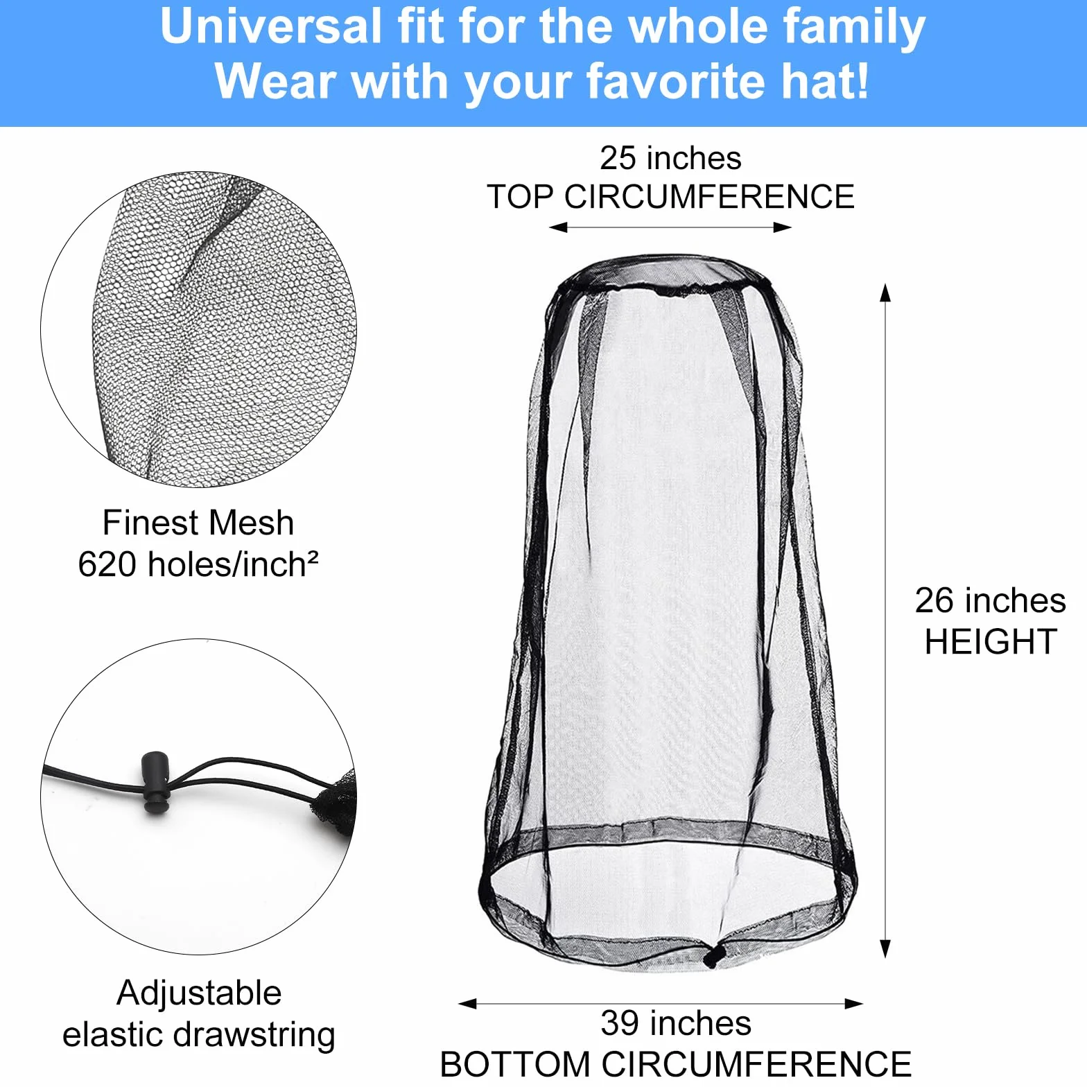 Zanzariera per insetti Ultra grande e lunga fori extra fini Head net per campeggio escursioni safari Esterni protezione da mosche