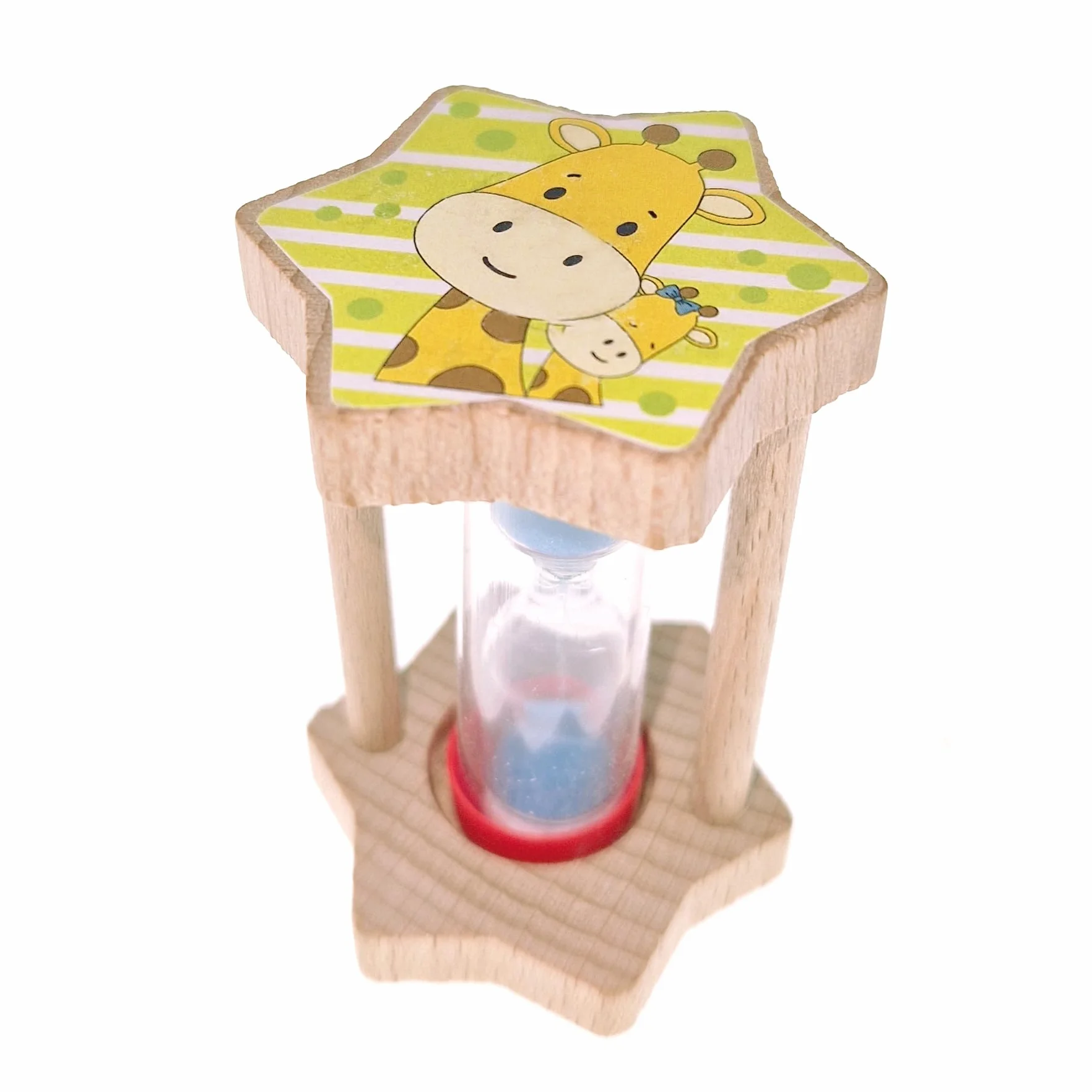 Hess Holzspielzeug 14599 - Timer per spazzolino da denti in legno per bambini, giraffa Emil, clessidra con sabbia colorata, per l'uso quotidiano durante il lavaggio dei denti